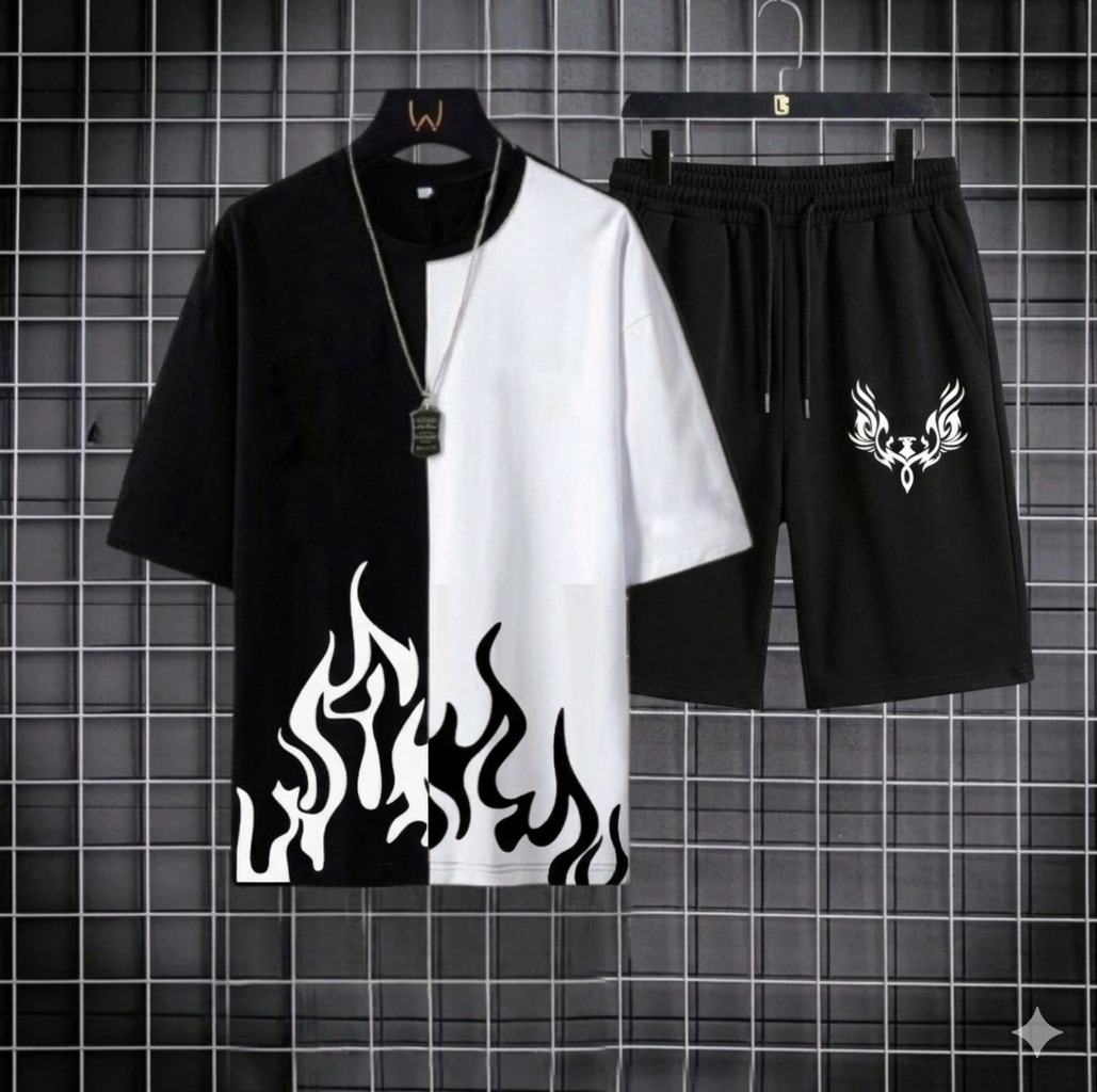 Summer Printed Tracksuit For Men & Boys - Soft & Comfortable Fabric T Shirt & Trouser Printed Tracksuit