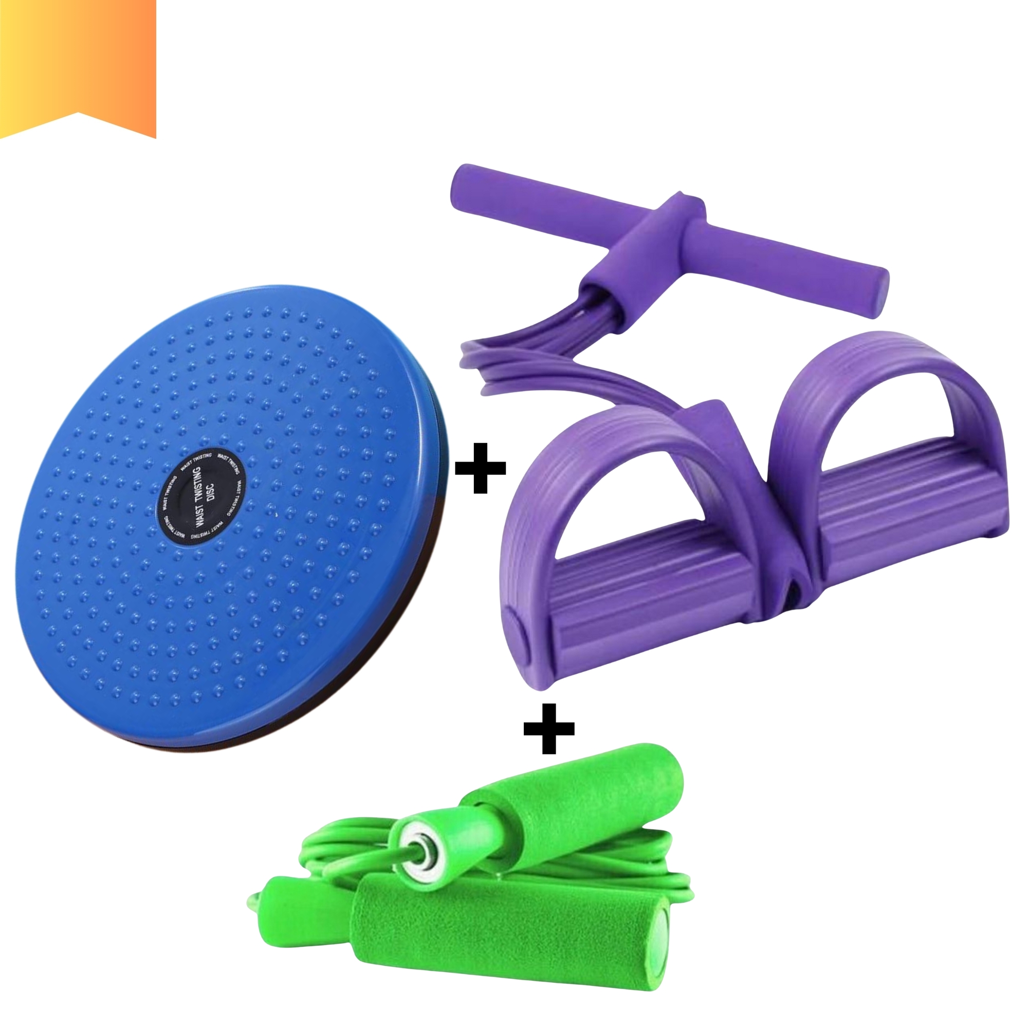 COMBO DEAL OF RUBBER TUMMY TRIMMER + COLORED TWISTER PLATE + JUMP ROPE FOR WORKOUT