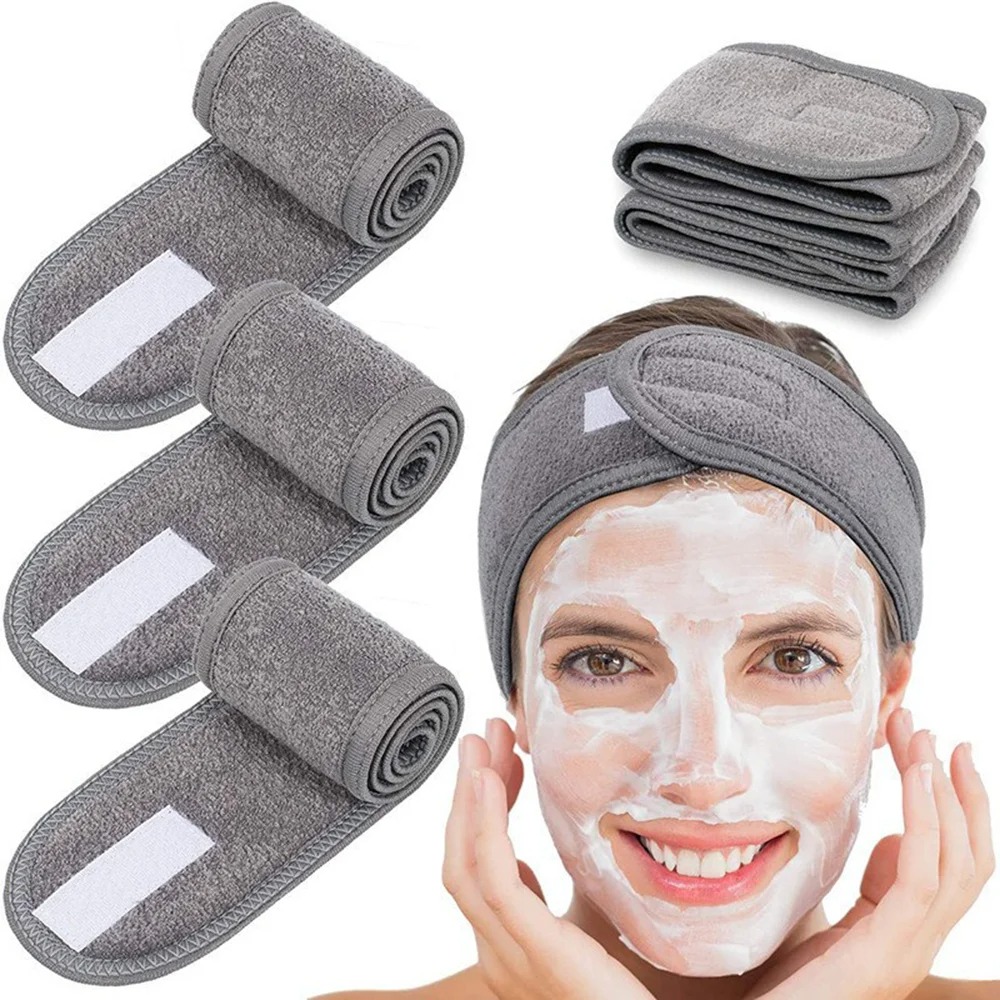 Pack of 2 Women Adjustable SPA Facial Headband Bath Makeup Hair Band Headbands for Face Washing Soft Toweling Hair Make Up Accessories