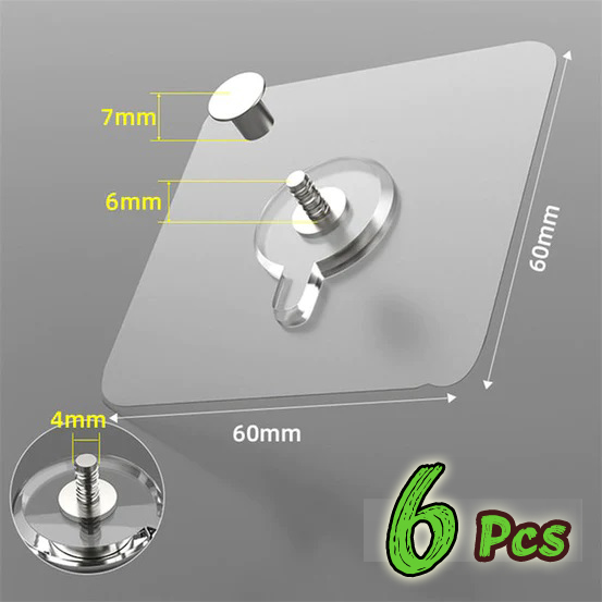 2/6pcs Strong Adhesive Nails Wall Poster Seamless Wall Hook Waterproof Durable Transparent for Kitchen Bathroom Screw Hook Hanger Picture Photo Frame Painting Self Adhesive Wall Screw Sticker PVC
