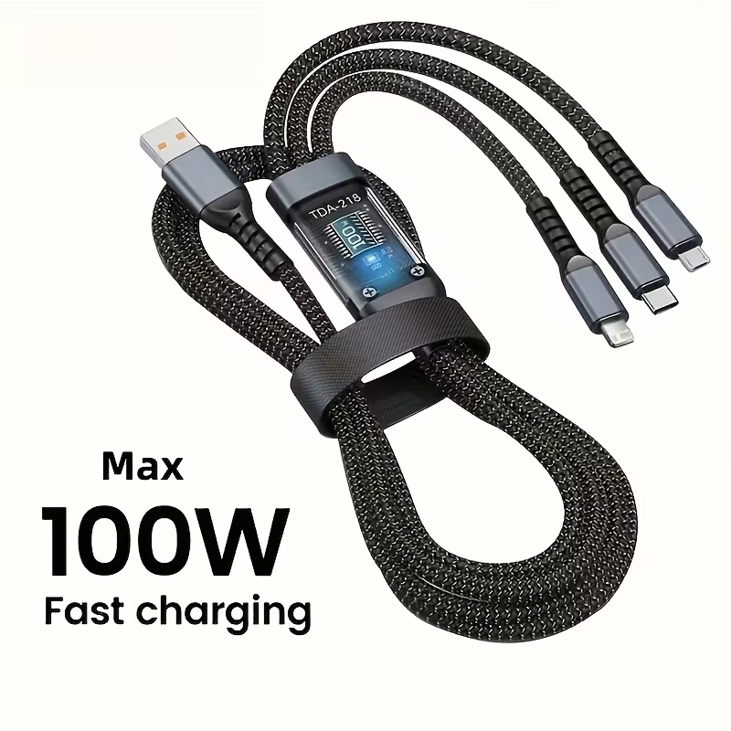 100W Maximum Multi Charging Cable 3-In-1 USB Charger for Fast Charging, Nylon Braided Mfi Universal USB Fast Charging Cord Compatible with Type-C, And Lightning for Iphone And Ipad price in Pakistan