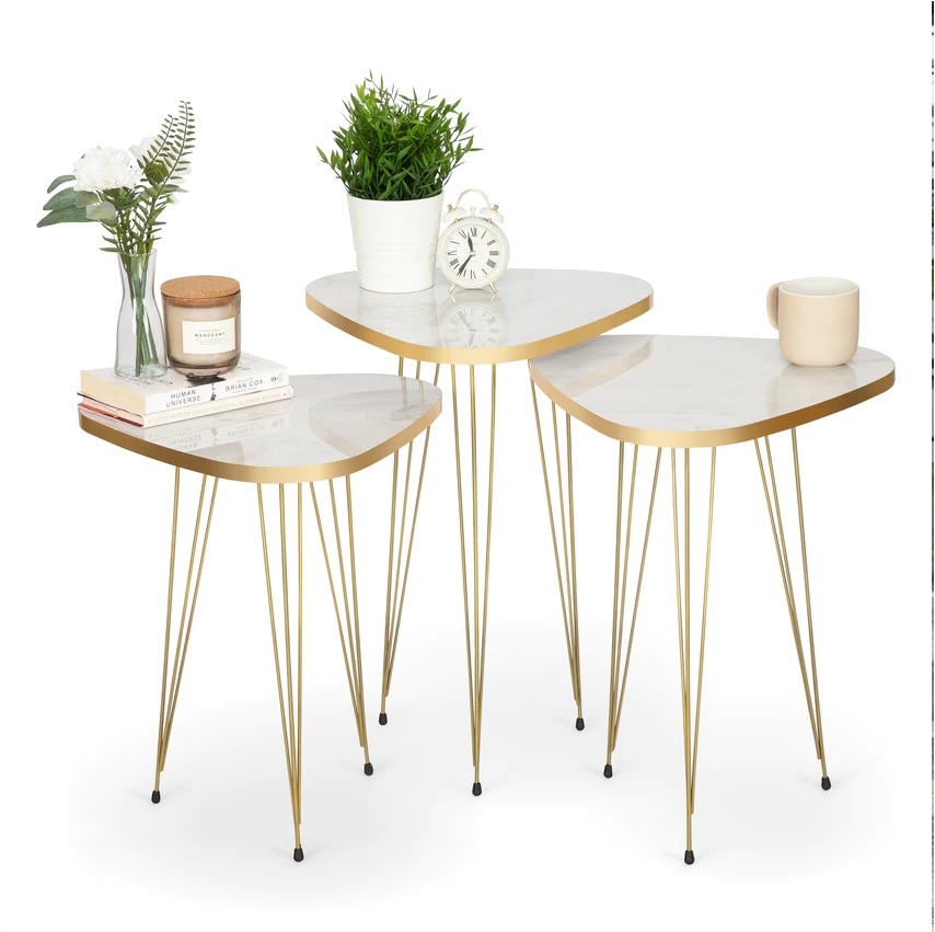 Comfort Zoon Mdf Wood Triangle Nesting Table With Metal Stand Set of 3 Round table Table Decoration Coffee Table Round Coffee Table Dining Table Nesting Table Set Side Table Coffee Table Nesting Table Decor