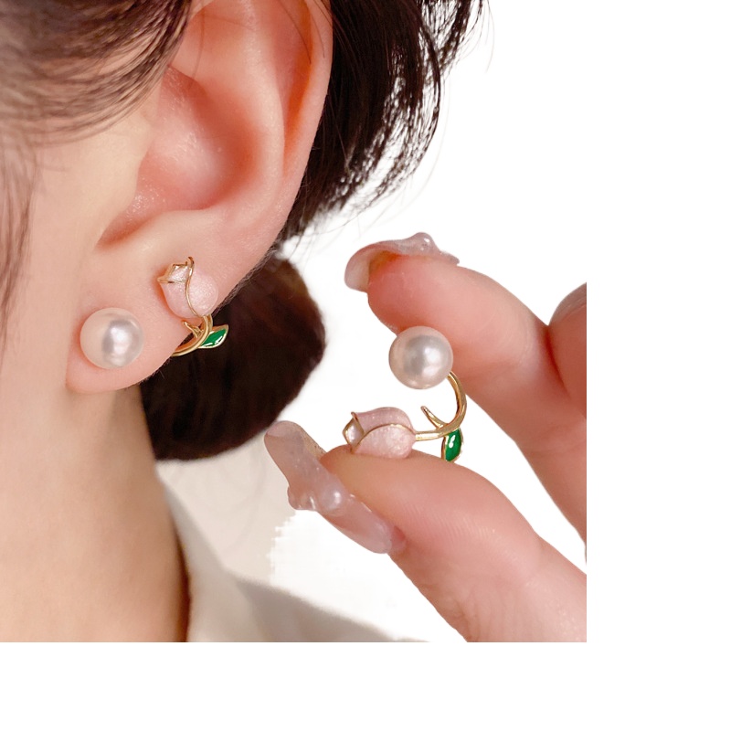 Tulip Flower Pearl Stud Earrings for Women and girl jewelry Exquisite Pearl Earring Party Jewelry
