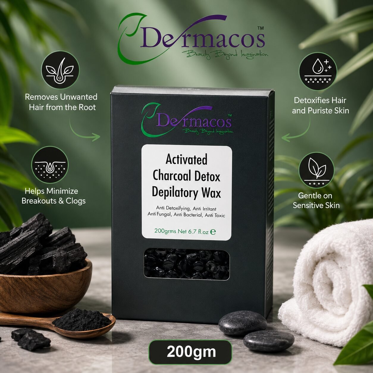 Activated Charcoal Liposoluble Depilatory Wax (200gm) | Hair Removal Care