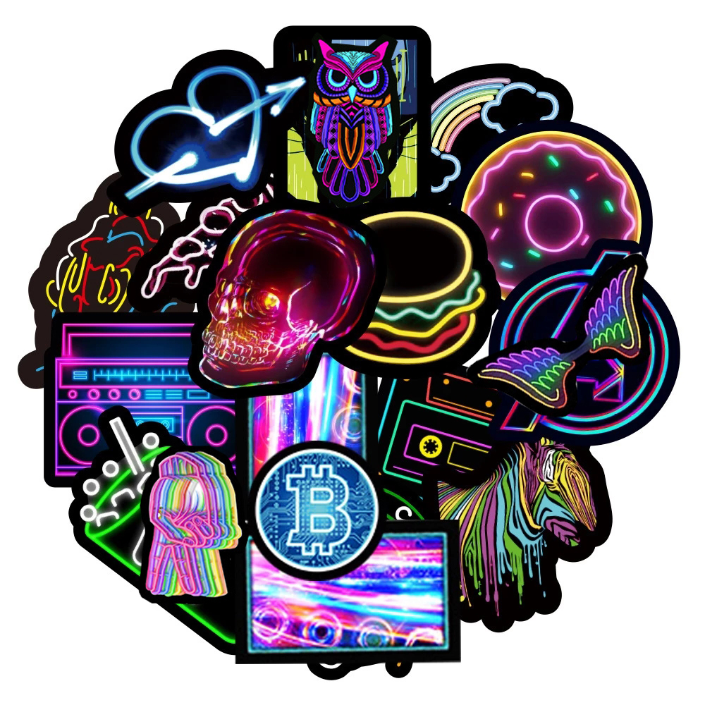 10/30/50/100PCS Cool Neon Light Graffiti Stickers Skateboard