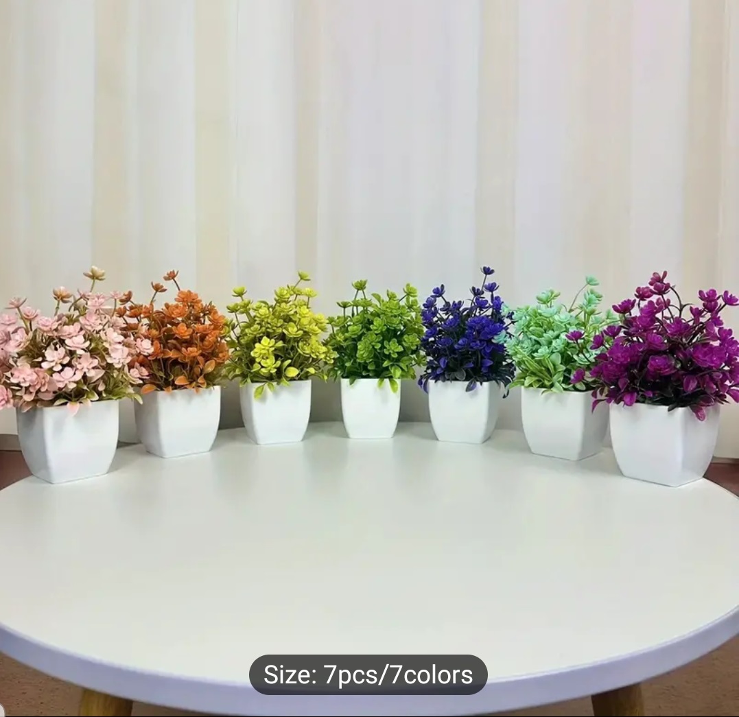 Pack of 6 Mini Plant Artificial Decoration Piece with pot Best for home & Office Decoration purpose