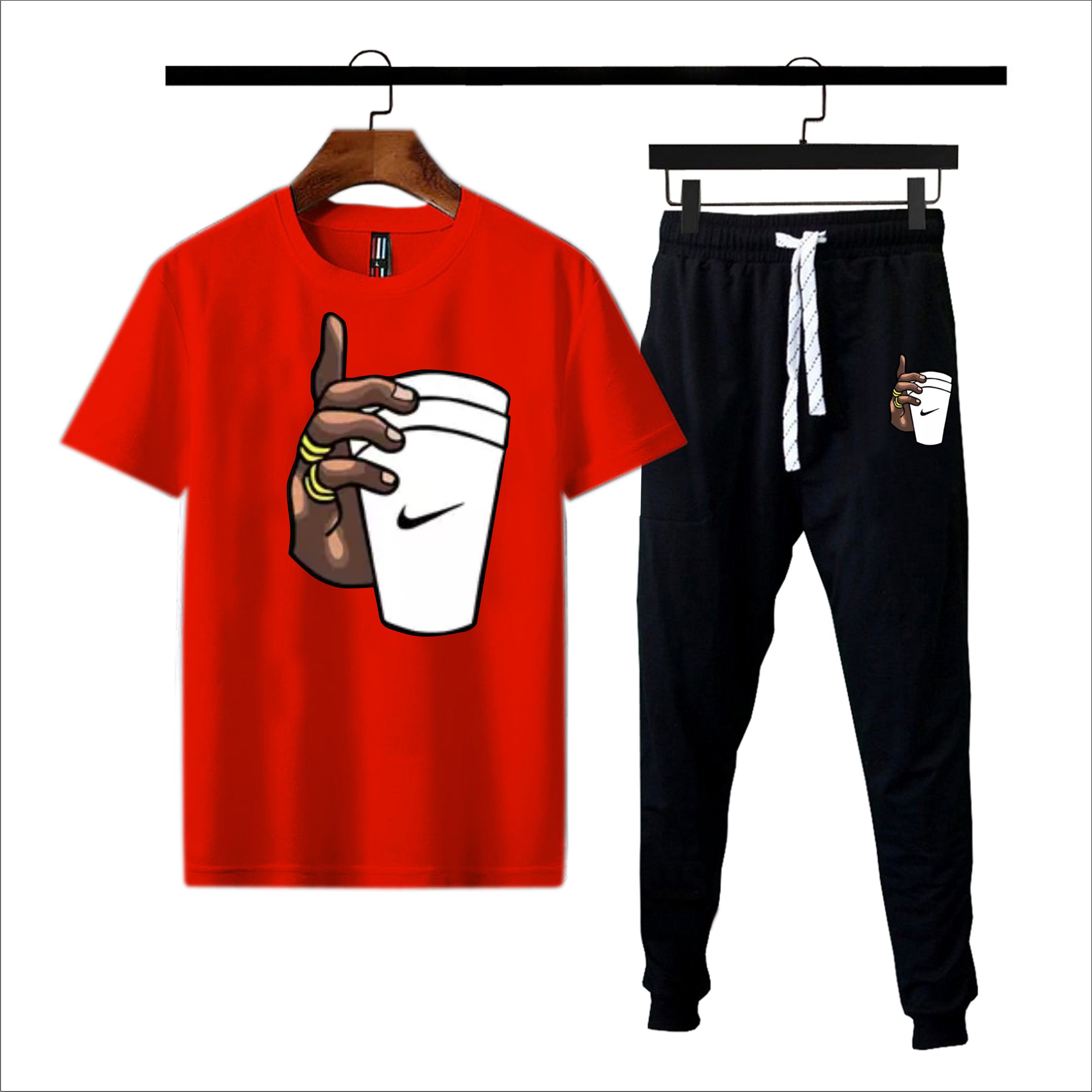 Red Stylish Printed Tshirt & Trouser tracksuit for men - Trouser shirt for men - Bundle of 2