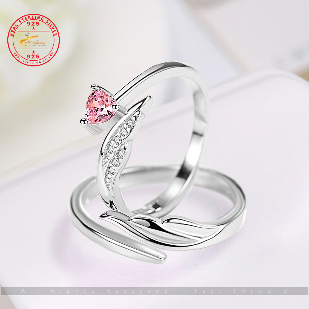 Jewelicious 925 Sterling Silver Couple Ring - Fashionable and Elegant Open Engagement and Wedding Band for Anniversary and Wedding Celebrations.