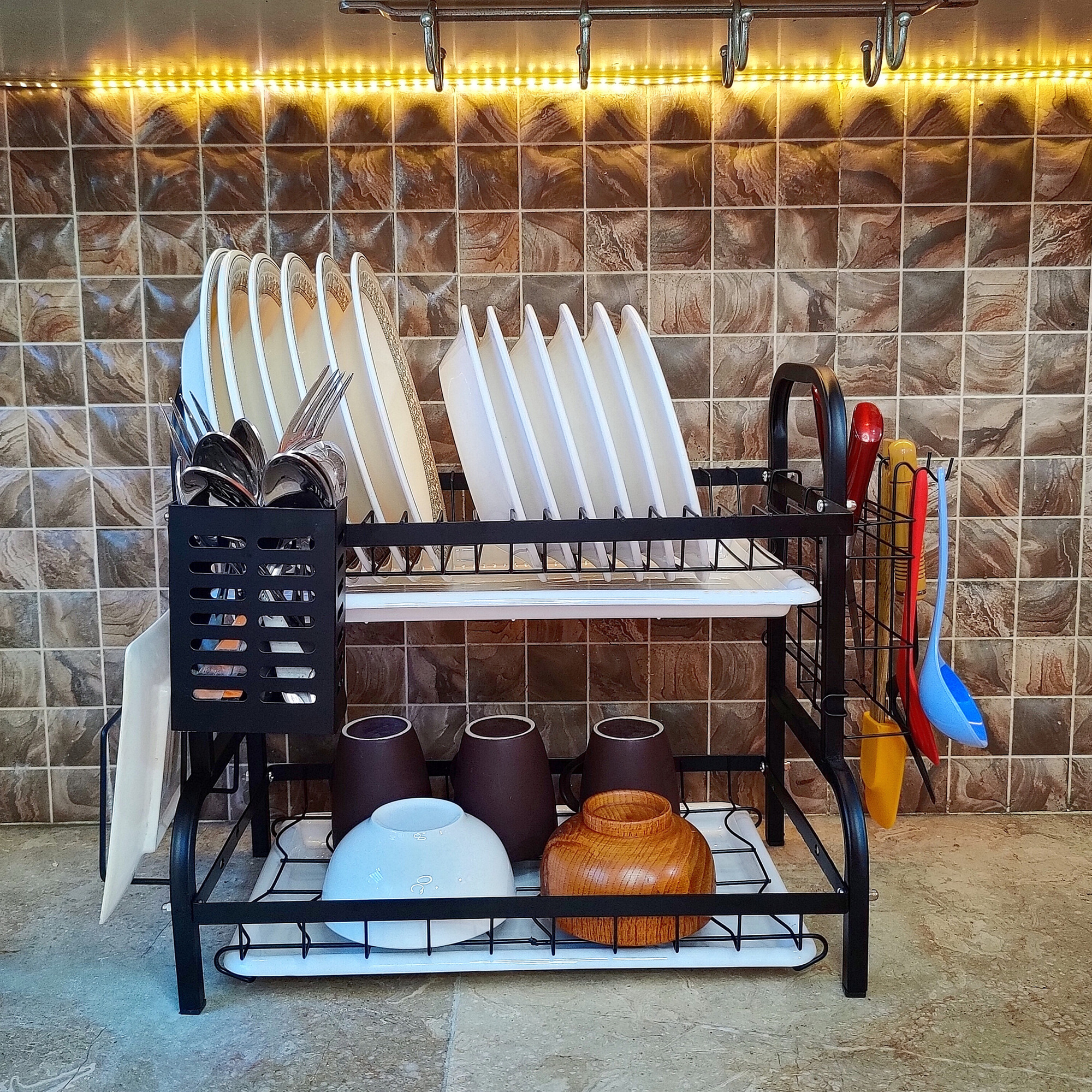 2-3 Tier Dish Rack Utensil And Plate Holder Adjustable And Durable Kitchen Storage Solution