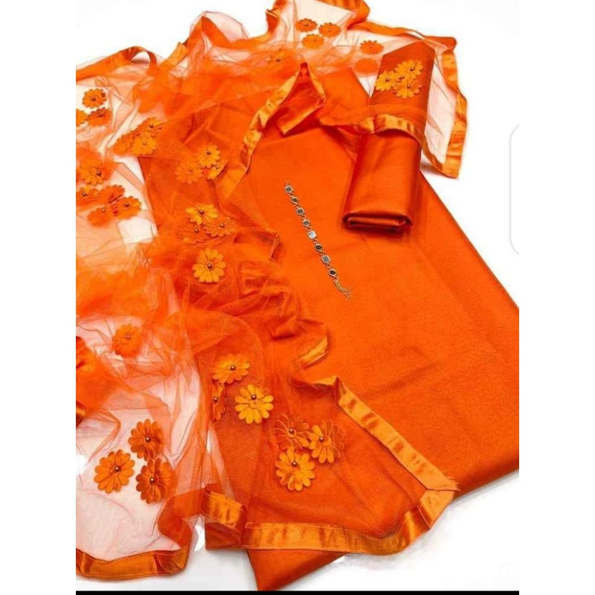 Rubika Fashion Unstitched 3Pc Katan Silk Suit For Women All-Season Silk Fabric, Traditional Formal Style Multiple Color