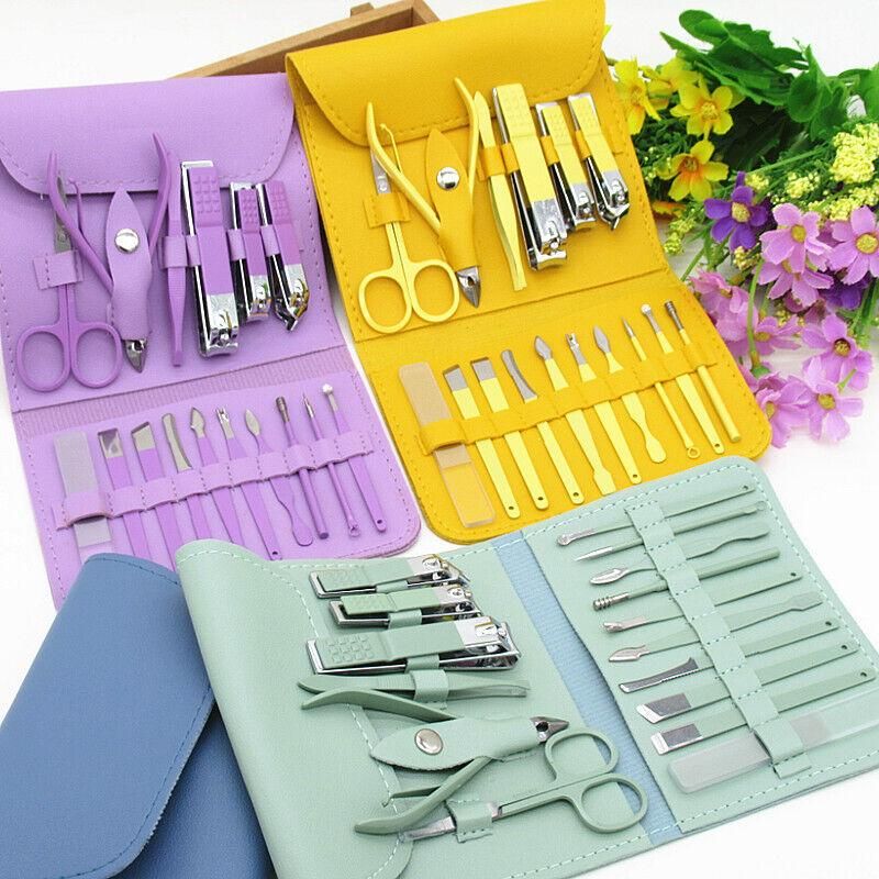 16 PCS Manicure Pedicure Set Stainless Steel Nail Cutter Kit with Leather Case | Professional Nail Clipper Grooming Kit for Men Women | Portable Nail Care Cuticle Trimmer Set