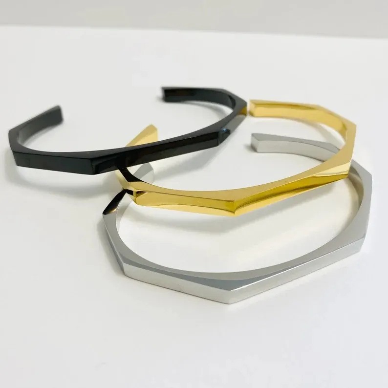 Stainless Steel Hexagon Cuff Bangle - Elegant Hexagon Mens Cuff - Best Gift For men