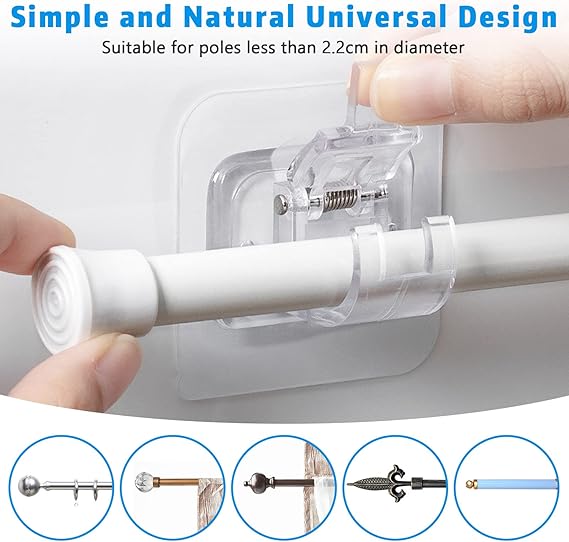 2 Pcs PVC Adhesive Transparent Curtain Rod Hooks – No Nails, No Drilling Required