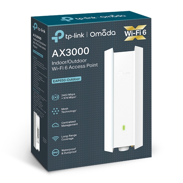 TP-Link Wi-Fi 6 Access Point EAP650-Outdoor AX3000 Indoor/Outdoor WiFi 6 Access Point - 18 Months Brand Warranty