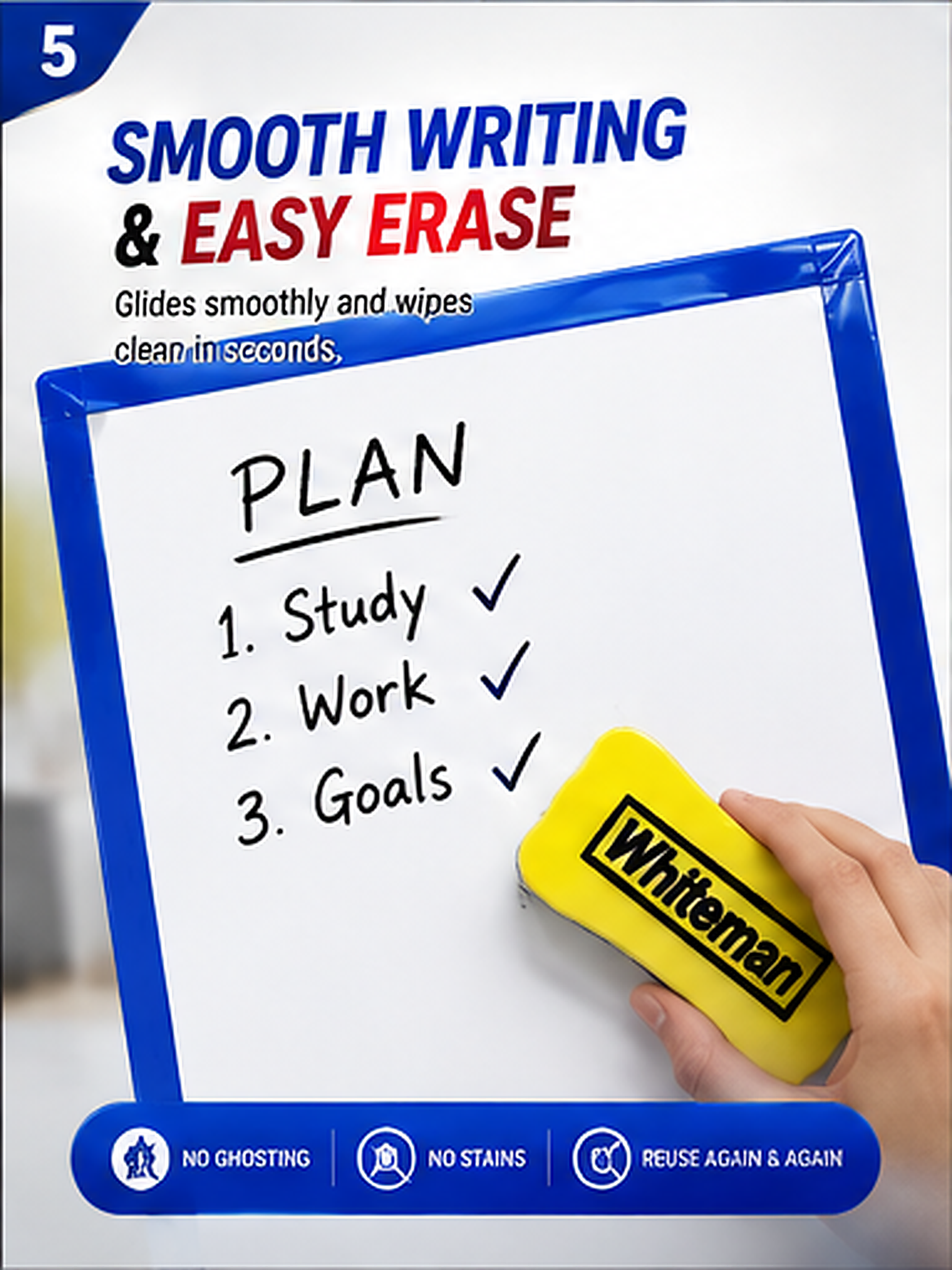 Premium A4 Whiteboard with Marker & Eraser | Magnetic Dry Erase Writing Board | Portable Mini White Board for Home, Office, School & Study