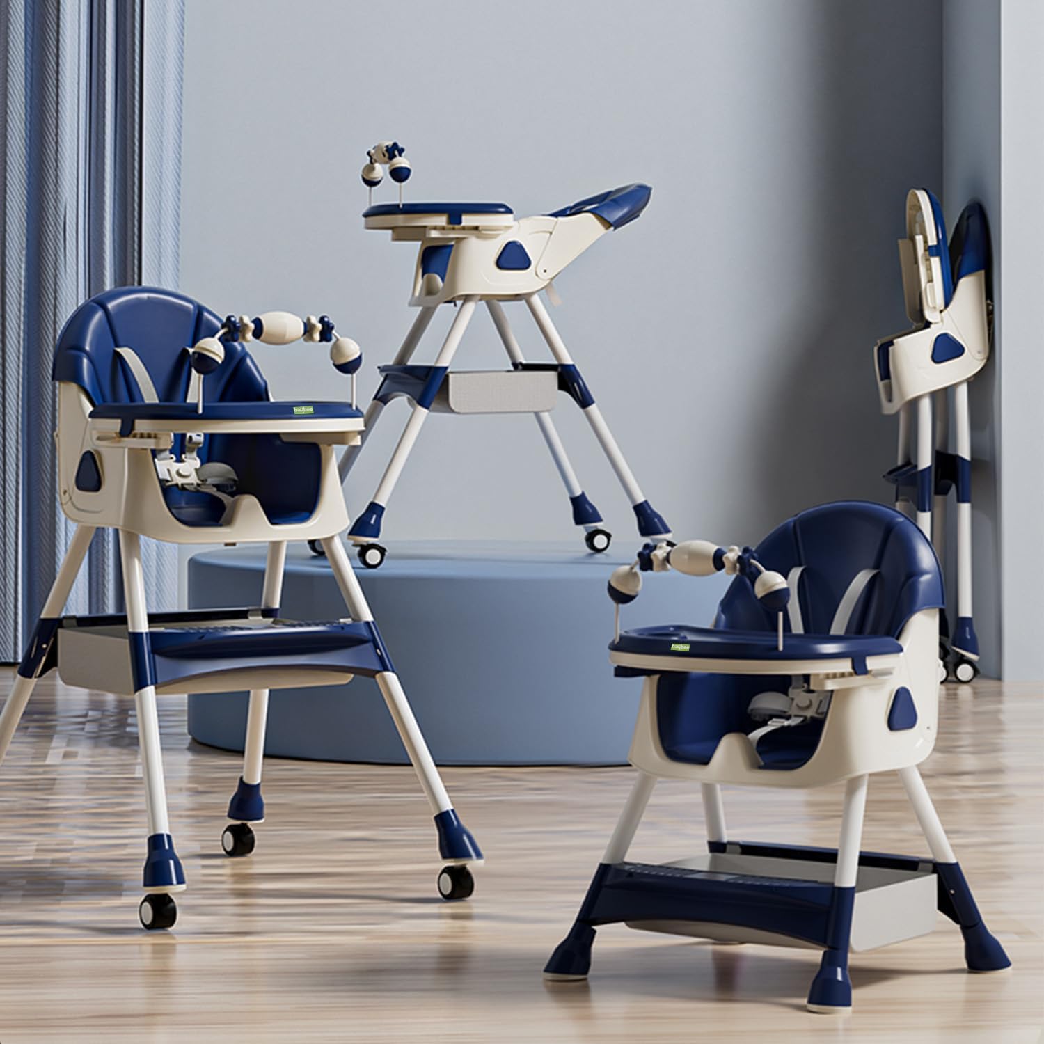 Kidilo 4 in 1 Highchair, Foldable, Double Tray, Adjustable Height