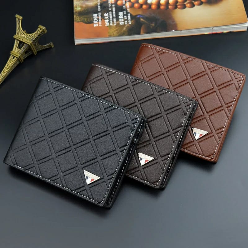 Classic Premium Men Leather Wallet PU Leather Casual Male Short Embossed Plaid Multi Card Holder Thin Coin Purse Male Soft Money Pocket Bifold male purse