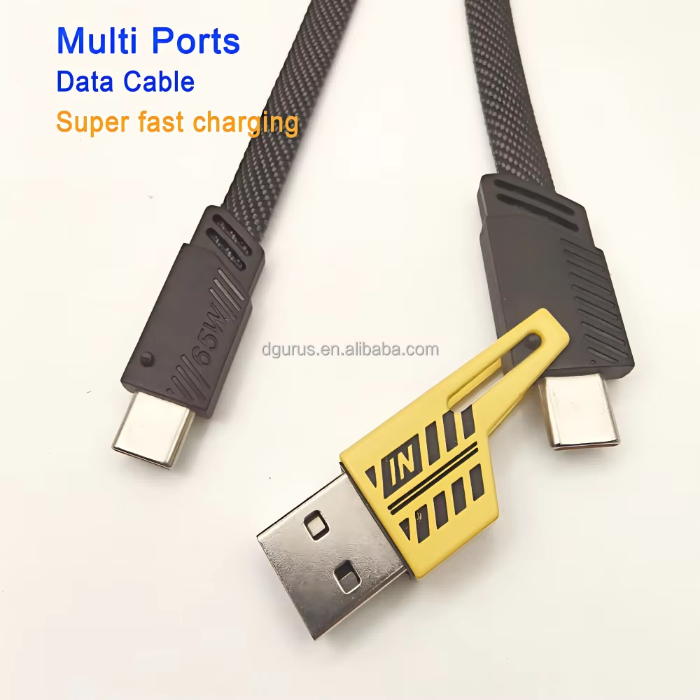 4 in 1 Convertible Metal Data Cable Type C Type A Braided Cable 65W USB C Multiple Fast Charging Cable for Android