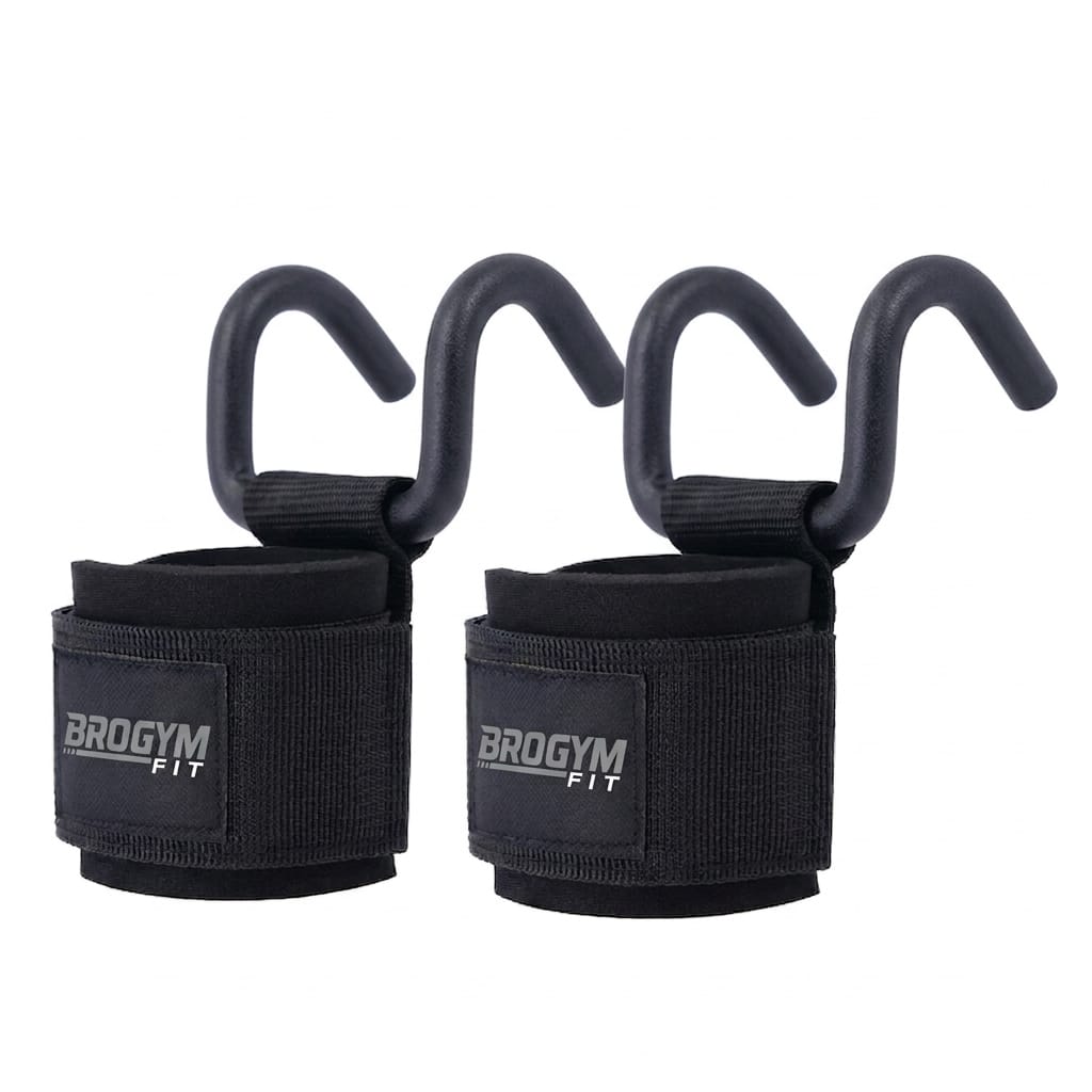 BROGYM FIT Weight Lifting Hooks Pair | Heavy Duty Wrist Support Hooks for Deadlift, Pull Ups, Shrugs & Gym Training | Adjustable Padded Lifting Straps