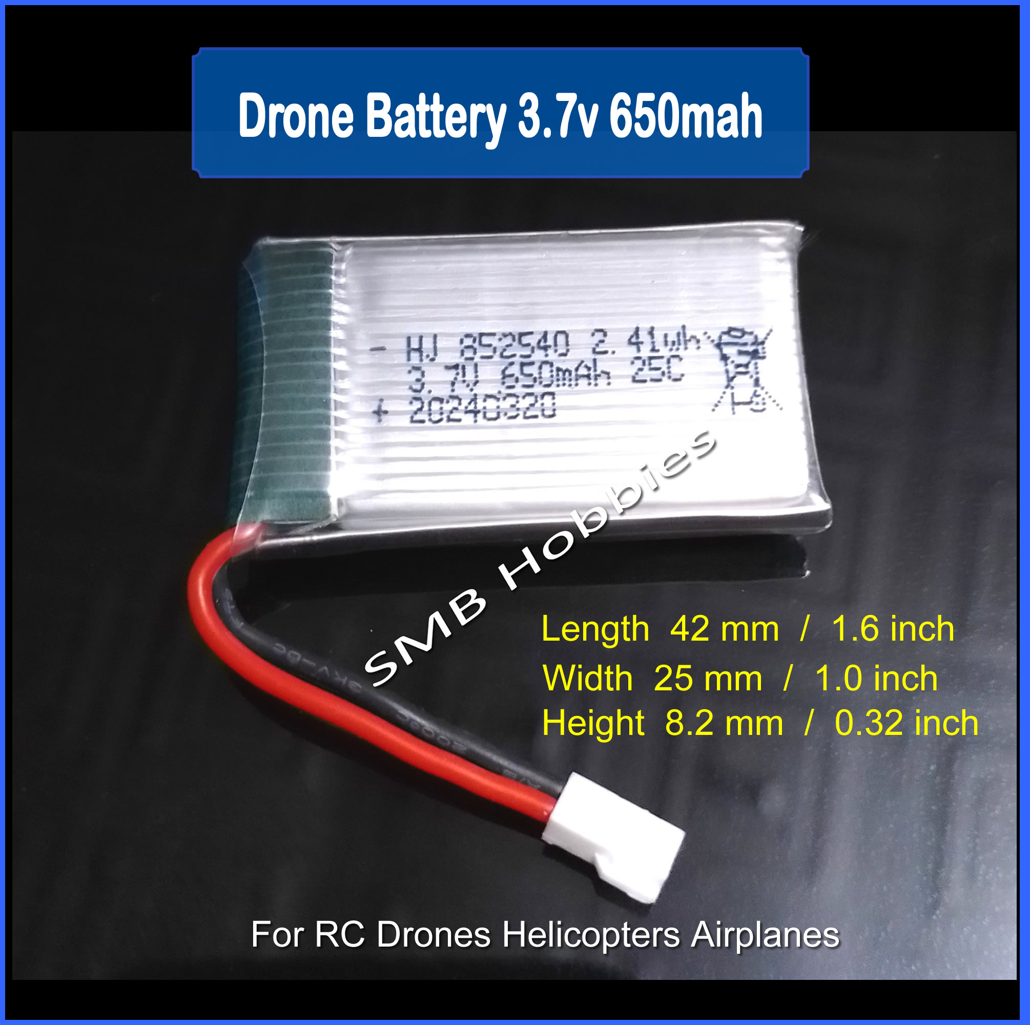 Tosiicop Batería Lipo de 3,7 V, paquete de 2 baterías recargables de 650 mAh para drones cuadricópteros SYMA X5 Serial UVA XH2.54 Conector con 2 cargadores SYMA X5C X5SW X5SC WLtoys V252