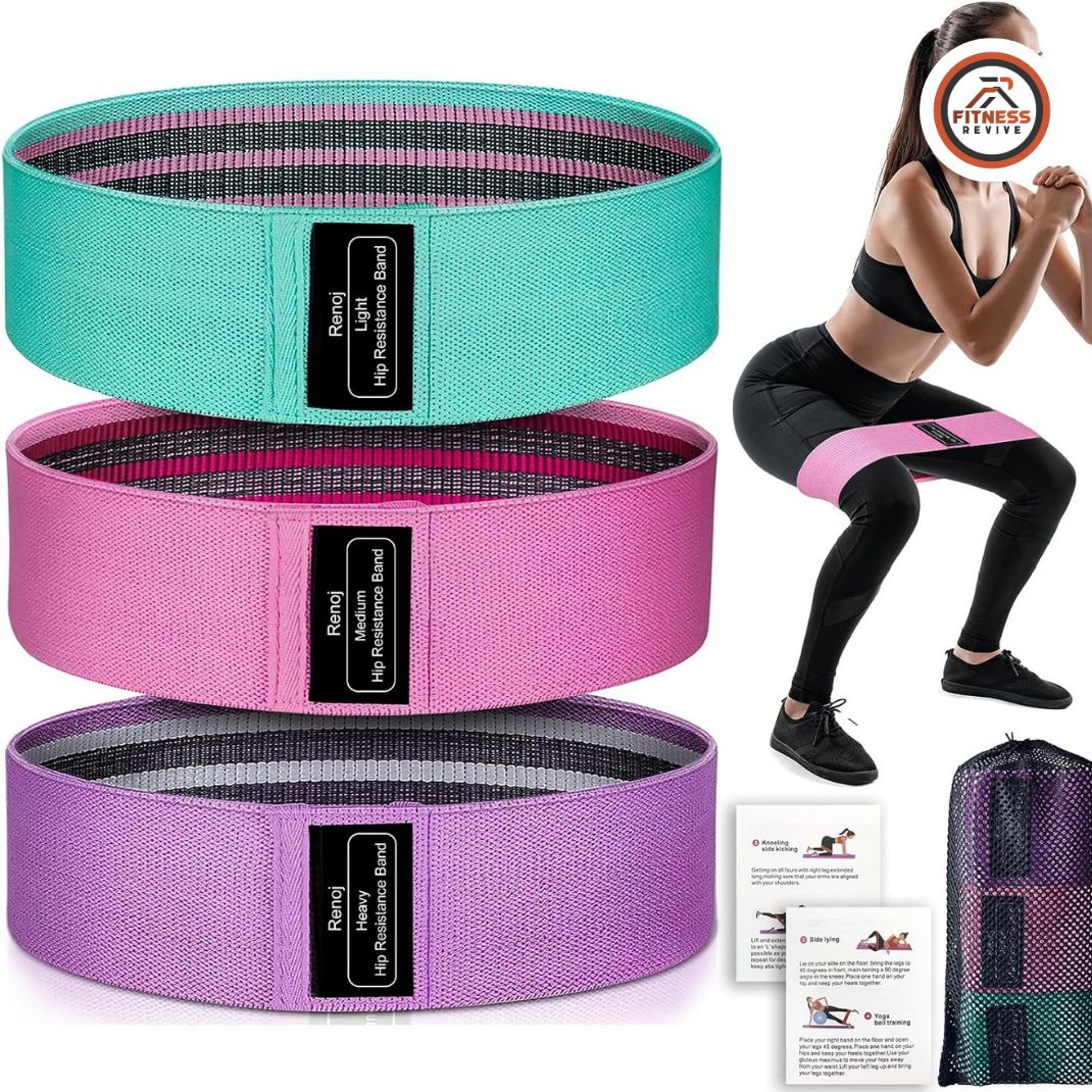 Fabric Resistance Bands Set of 3 – Non-Slip Booty Bands for Glutes, Hip & Leg Training | Light Medium Heavy | Woven Hip Circle Loop Bands for Women & Men | Home Workout & Gym