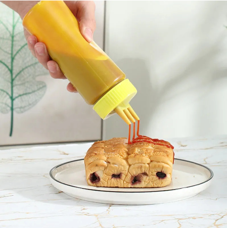 3 Nozzle Squeeze Bottle 2Pcs 450Ml Three-Hole Squeeze Bottle Twist Cap Food Grade Pe Plastic Ketchup Mustard Sauces Oil Bottles Kitchen Gadgets