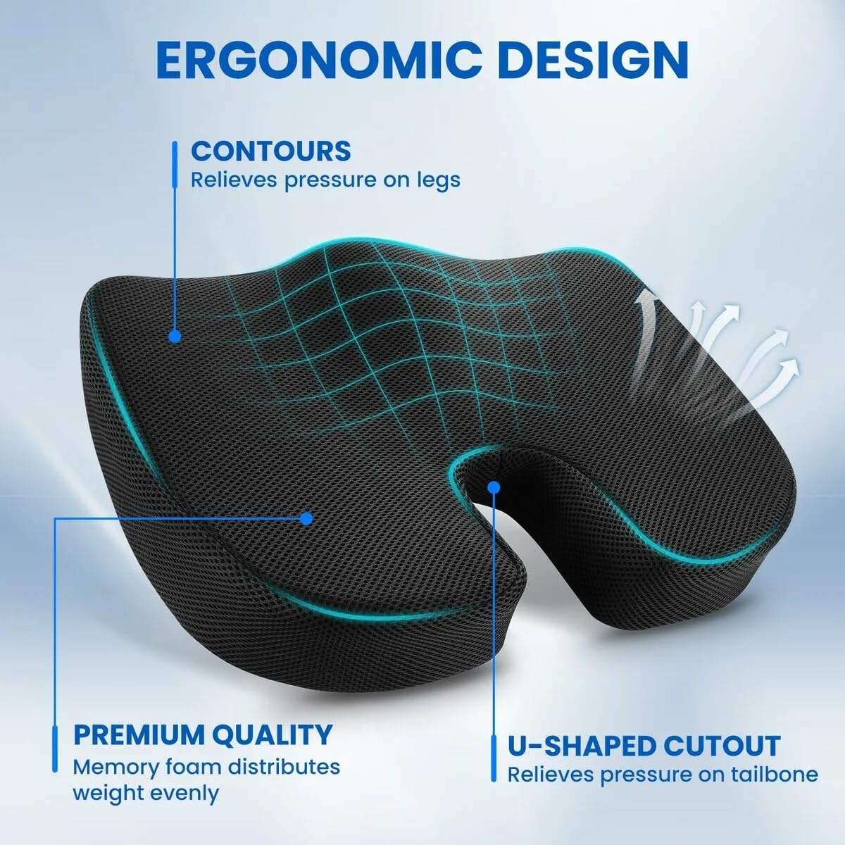 Foam Orthopedic Wedge Car Seat Cushion, Non-Slip Coccyx Pad, Pain Relief - for Car Computer Desk Chairs and Traveling