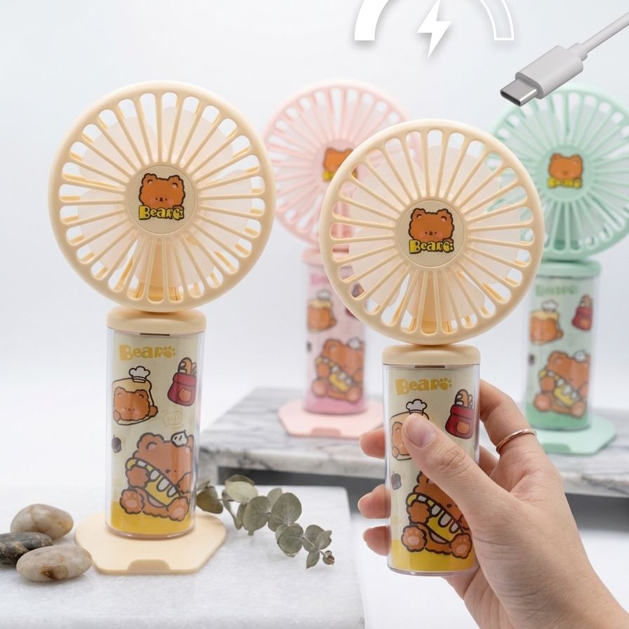 Portable USB Rechargeable Fan with Multiple Speed Settings and LED Light - Multi-Color Options