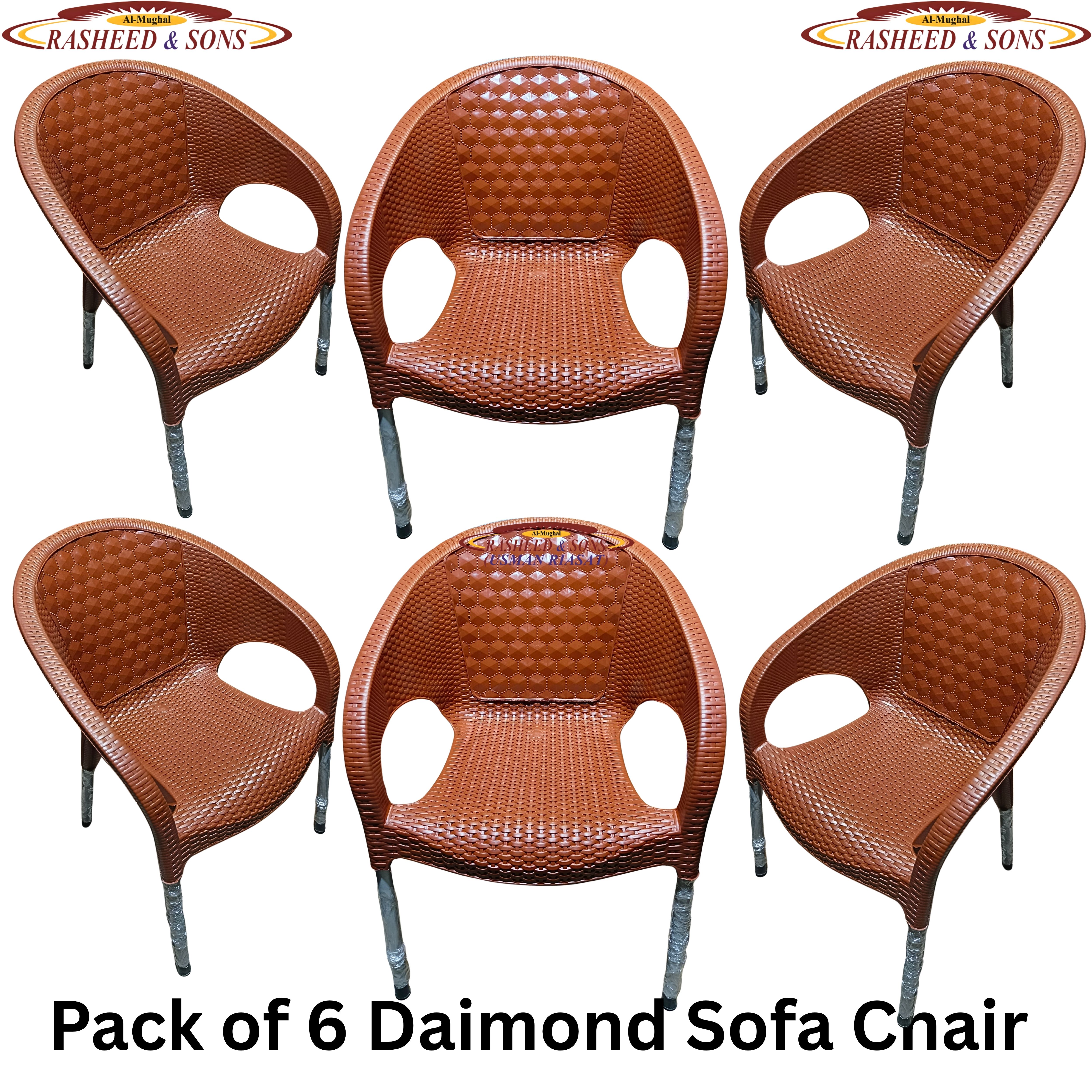 Plastic Chair Rattan Sofa Chair & Diamond Sofa Set – Brown & Dark Chocolate – Folding Table & Fix Table – Outdoor Garden Furniture – Rasheed & Sons Pakistan