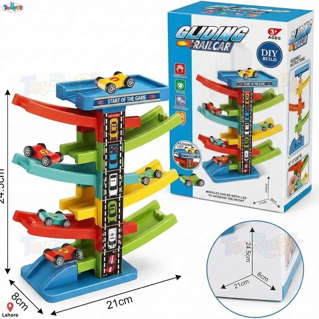 Race Car Slide Track Toy - Ramp Racer Car Set 7 Layer 6 Cars & 15 Layer 10 Cars - Kids Rolling Track Racing Toy Bright Color Educational Activity Toy for Toddlers Boys Girls - ToyzRusPk