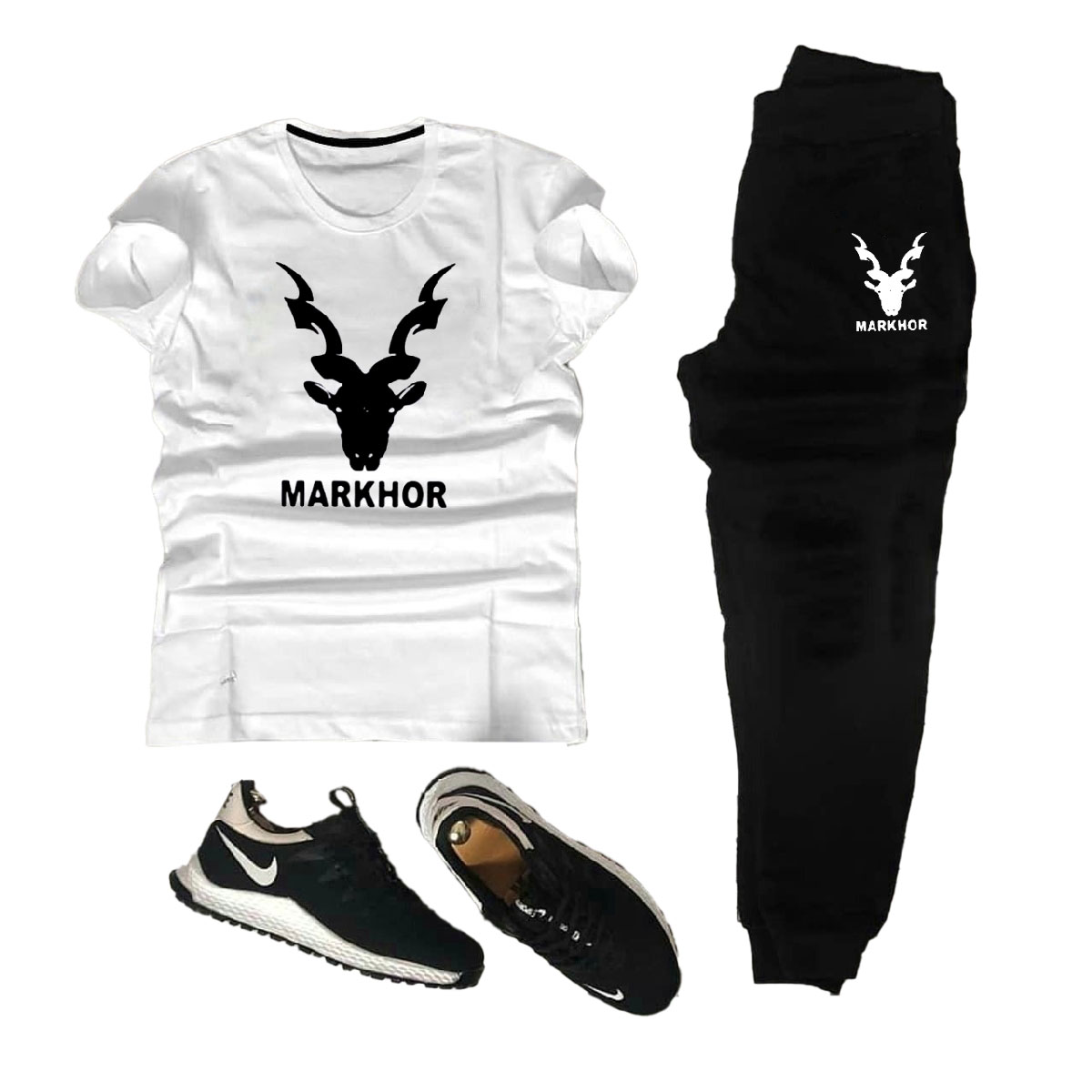White & Black markhor printed summer tracksuit soft & comfortable fabric premium quality printed tracksuit for men & boys