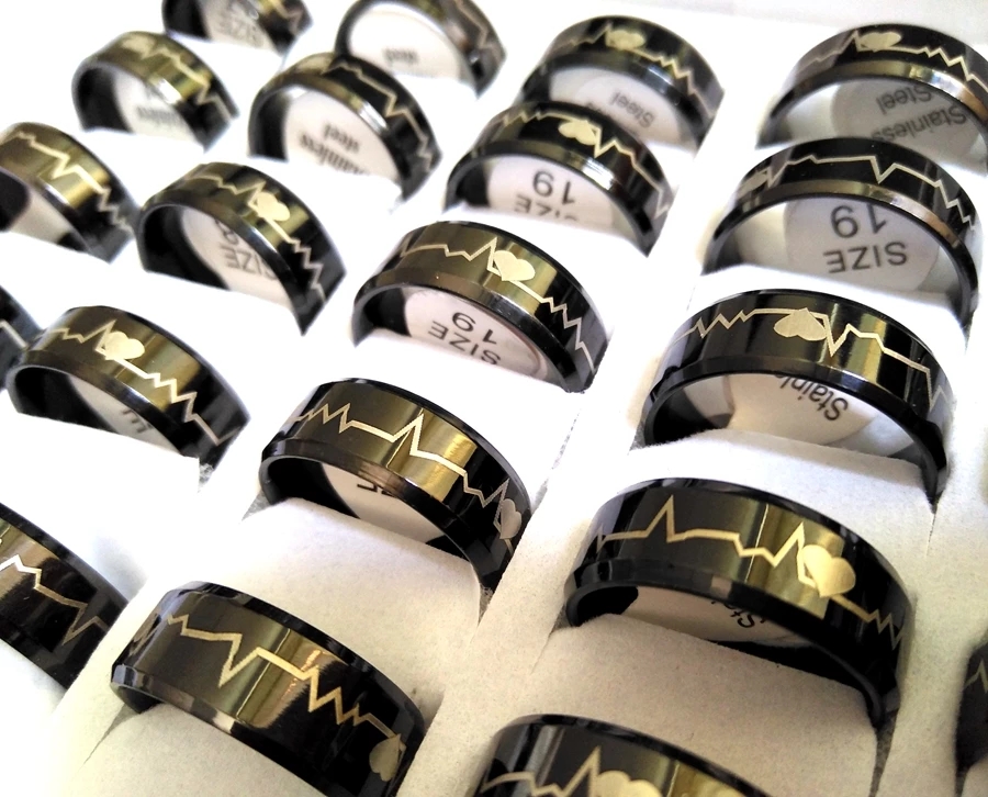 Heart Beat Rings For Men and Women Electrocardiogram Stainless Steel Ring ECG Fashion Unique Rings Lovers Ring Wholesale