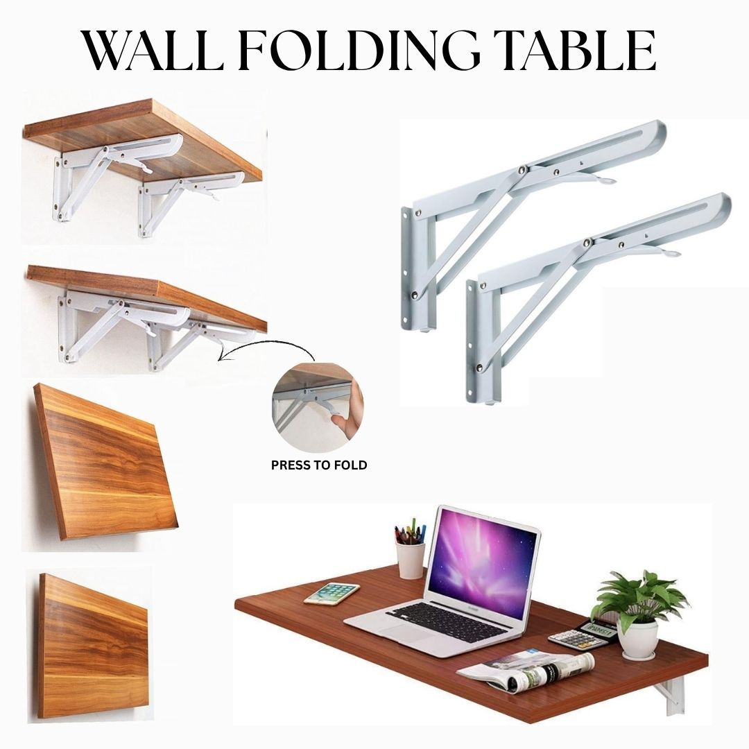 Wall Mounted Folding Shelf Bracket Heavy Duty Foldable Table Hinges 8 10 12 14 16 18 20 Inch L Shaped DIY Space Saving Support Steel for Bed Study Laptop Dinner Living Room Furniture Hardware Iron Stand Rack Wall Bracket White Metal Pair Screws Kitchen