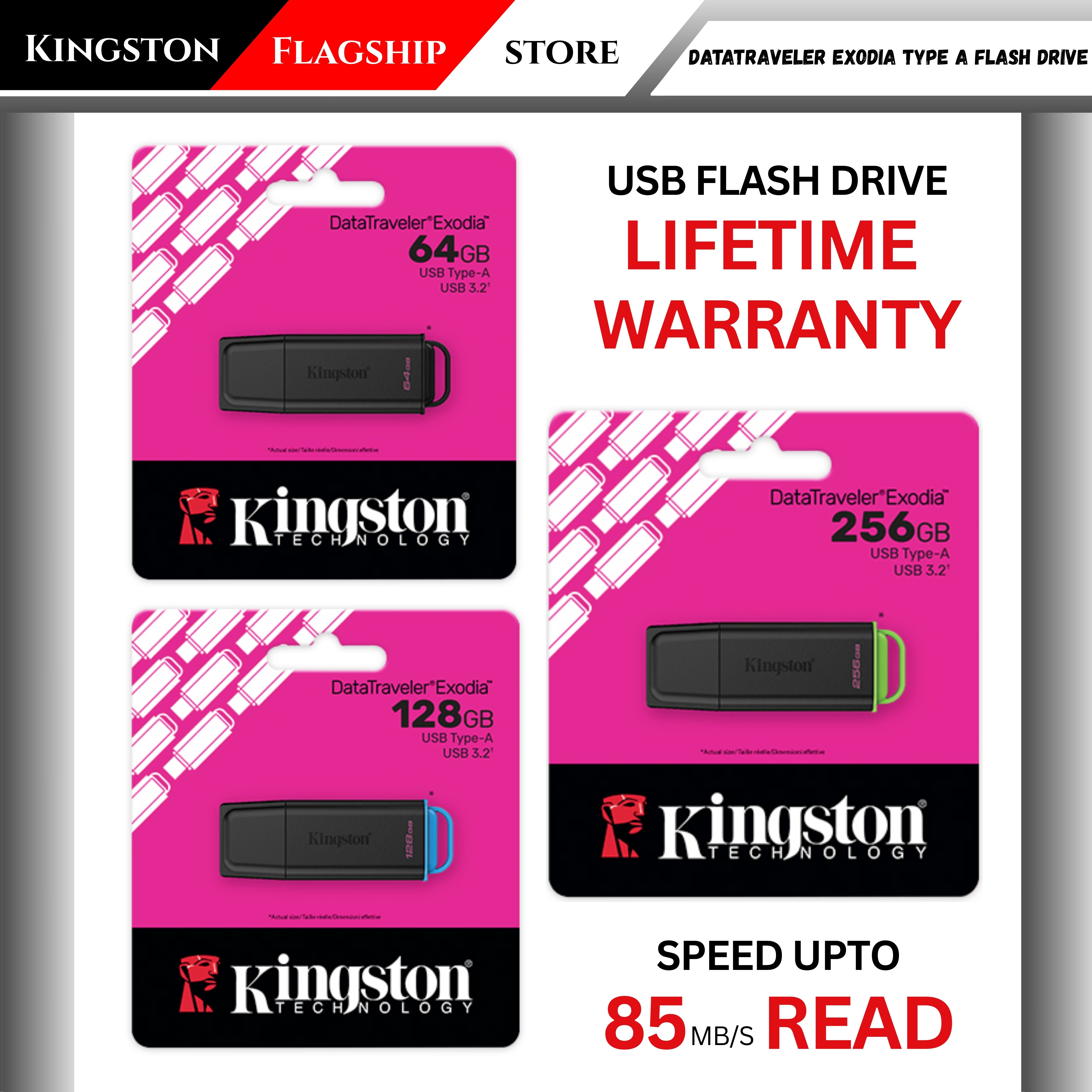 Kingston DataTraveler Exodia USB Flash Drive 64GB/128GB/256GB - High-Speed 85MB/s USB 3.2 - Lifetime Warranty