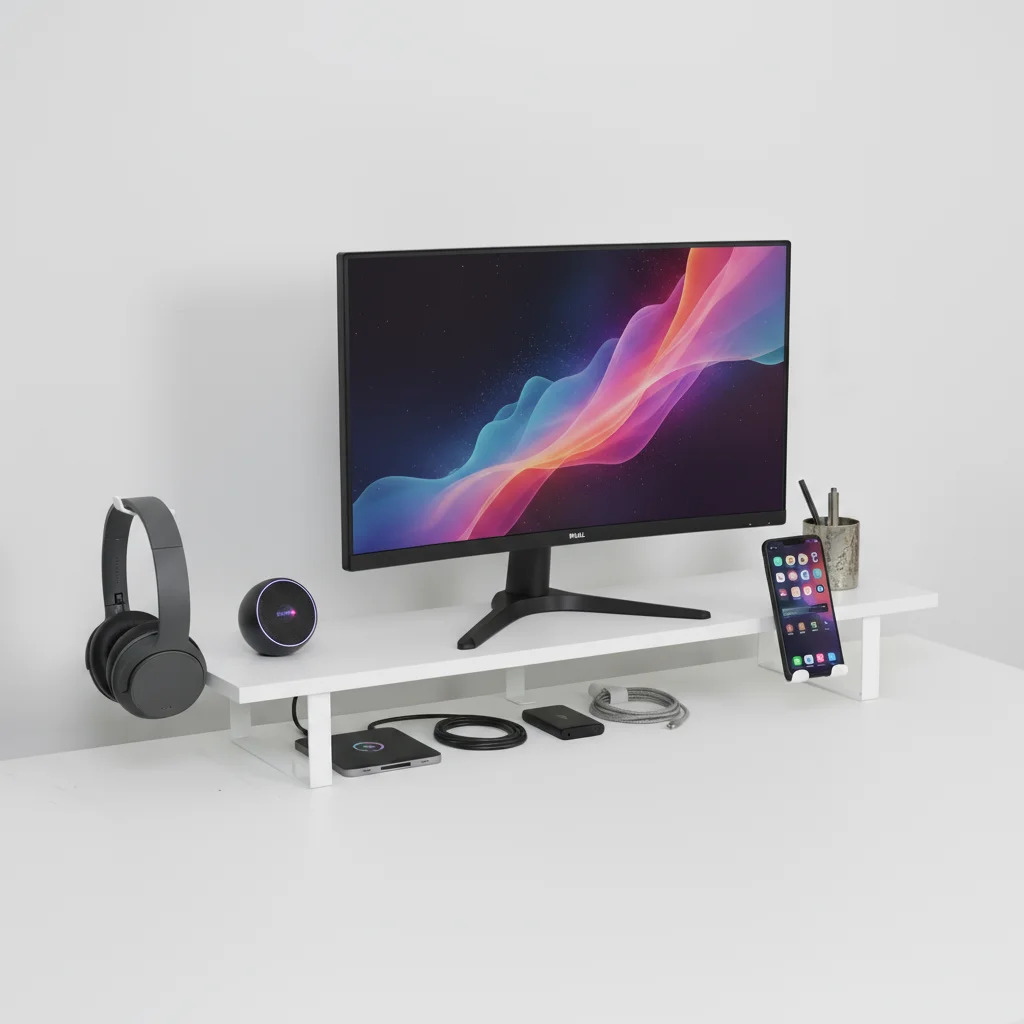 Openwood Modular Desk Shelf Monitor Stand Table Organizer With Phone Holder, Headphone Holder and Orgnizer Tray Customized