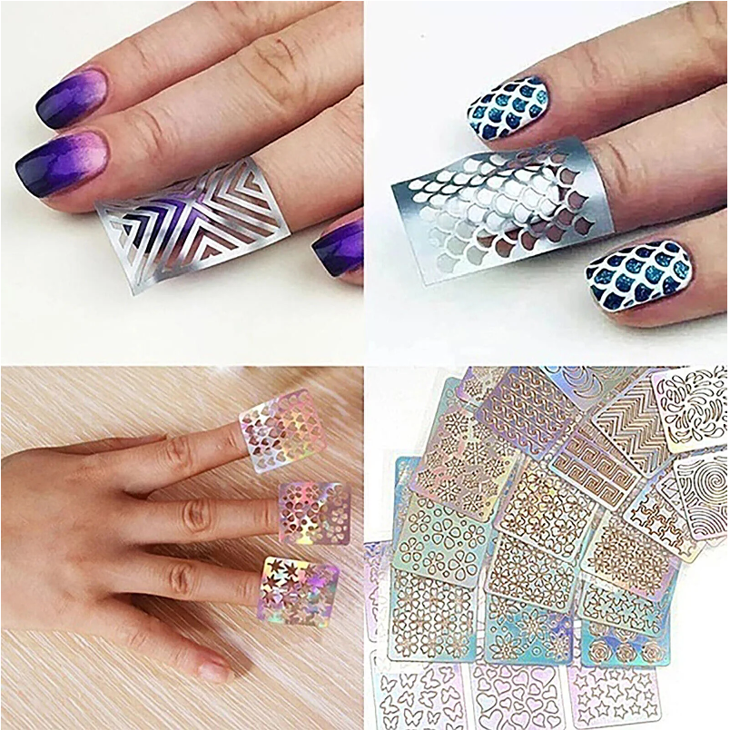 12 Pieces Airbrush Stencils Nail Stickers French Nail Decals Printing Nail Stencil Tool DIY for Women Manicure Decoration