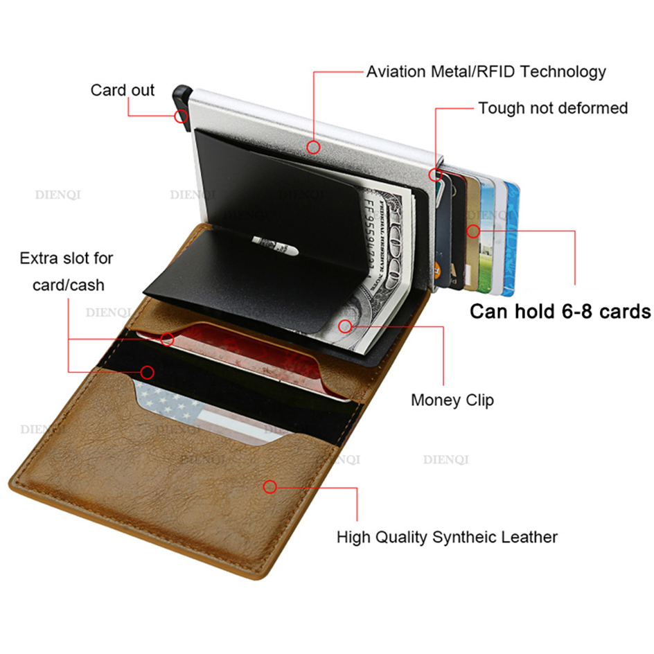 Generic Wallet for Men Brown Leather All Season RFID Blocking Pop-Up