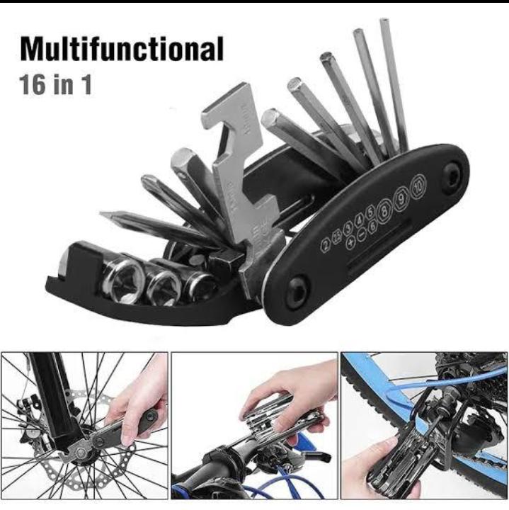 16 in 1 Bicycle Repair Tool Kit – Portable Multi Function Bike Maintenance Set | Hex Wrench, Screwdriver, Socket Key & Spoke Tool | Heavy Duty Carbon Steel Cycle Toolkit