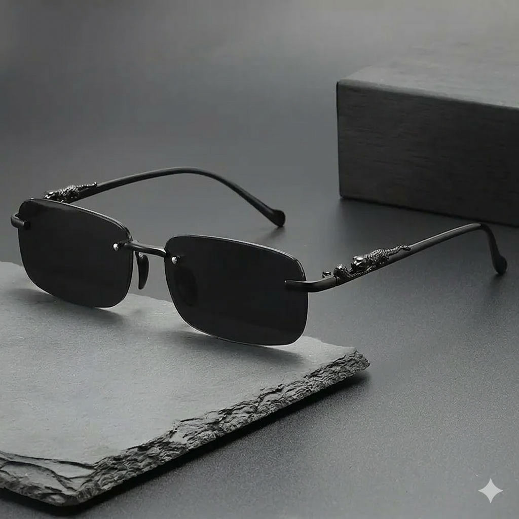 Bestwear.pk Premium Metal 🕶️ Fashionable Leopard Print Rimless Square Sunglasses for Men & Women - Unisex Rectangle Eyewear Shades for Ladies - Trendy Vintage Inspired Cheetah Decor Sun Glasses for Girls & Boys