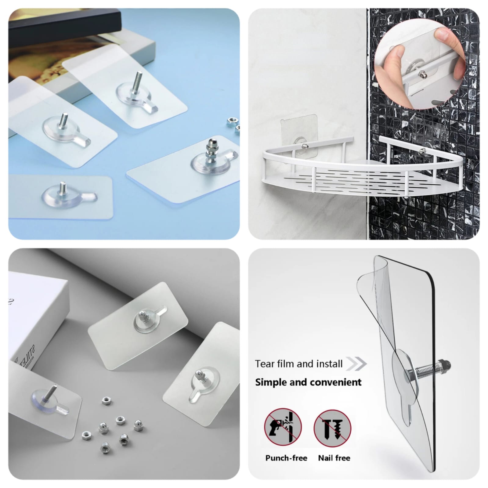 Detachable Self Adhesive Wall Screw Hooks, Punch-FreeWall-Mounted Screw Hook,Seamless Transparent No Nails Drill Waterproof Hooks for Bathroom, Kitchen, Home Clear Hook (Pack of 10)