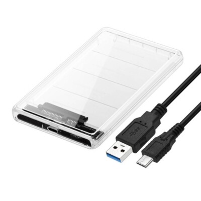 USB 3.0 Type C Portable HDD SSD 2.5" Hard Drive External Case Transparent – High Speed Fast Data Transfer Only Case