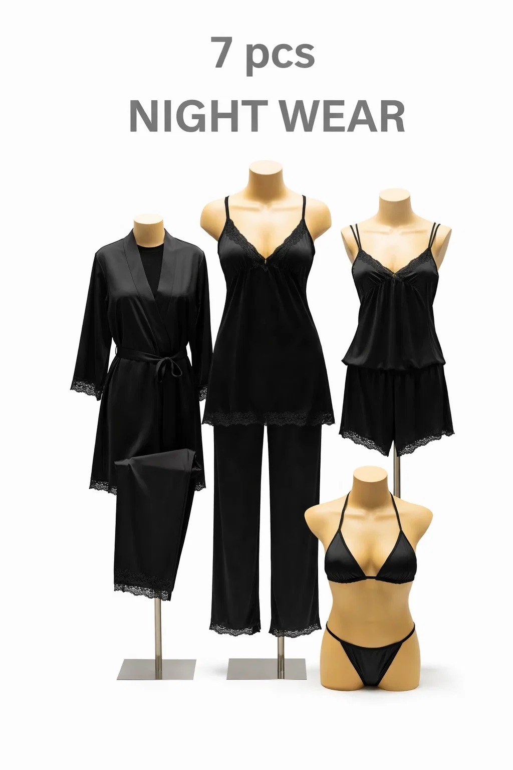 Nighty Sleepwear Silk Satin night dress Lingerie Set With Robe and Short Gown , Night Wear For Women , Beautiful Night Dress , Sleepwear Nighty Bridal for Ladies and Girls for Night Wear