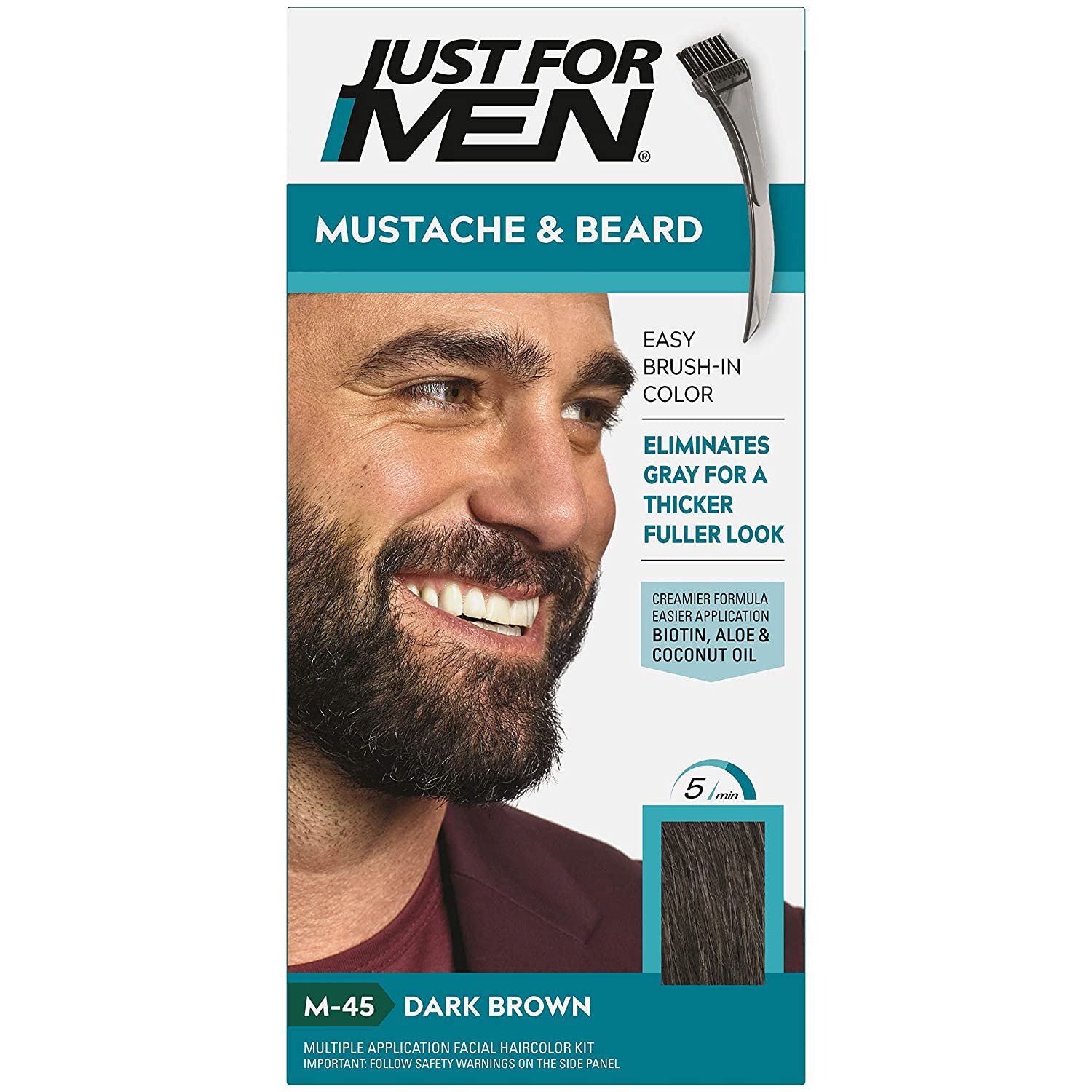 Just_For Men Mustache & Beard Coloring for Gray Hair, M45 Dark Brown