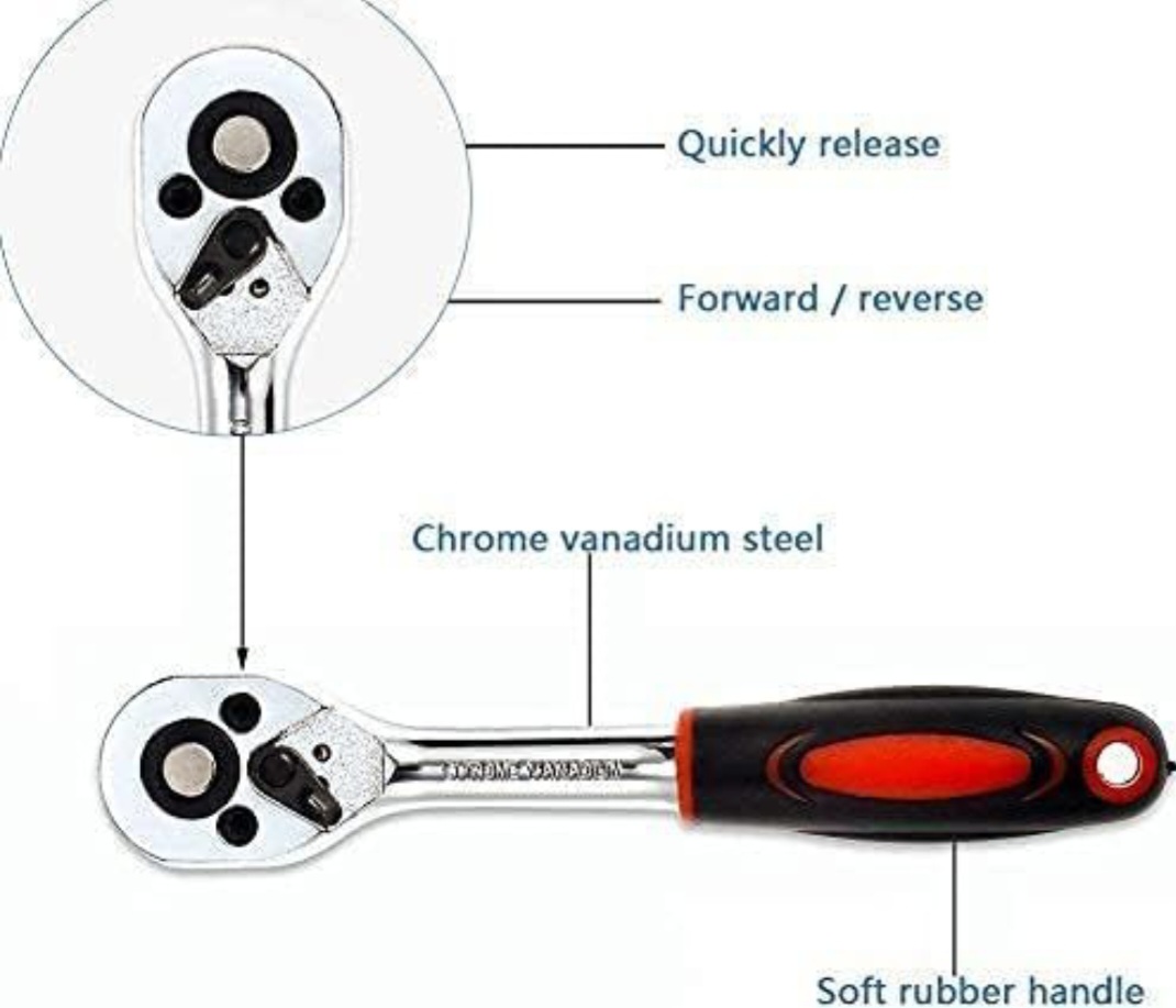 Imported 46 in 1 Pcs Combination Wrench Set Socket for Car & Bike Repairing Hand Tools Long Handle Kit 46pcs Tool sets Combo Tools Repair 1/4" Ratchet Torque Box for Spanner Force Kit, Tools Set wrench sets