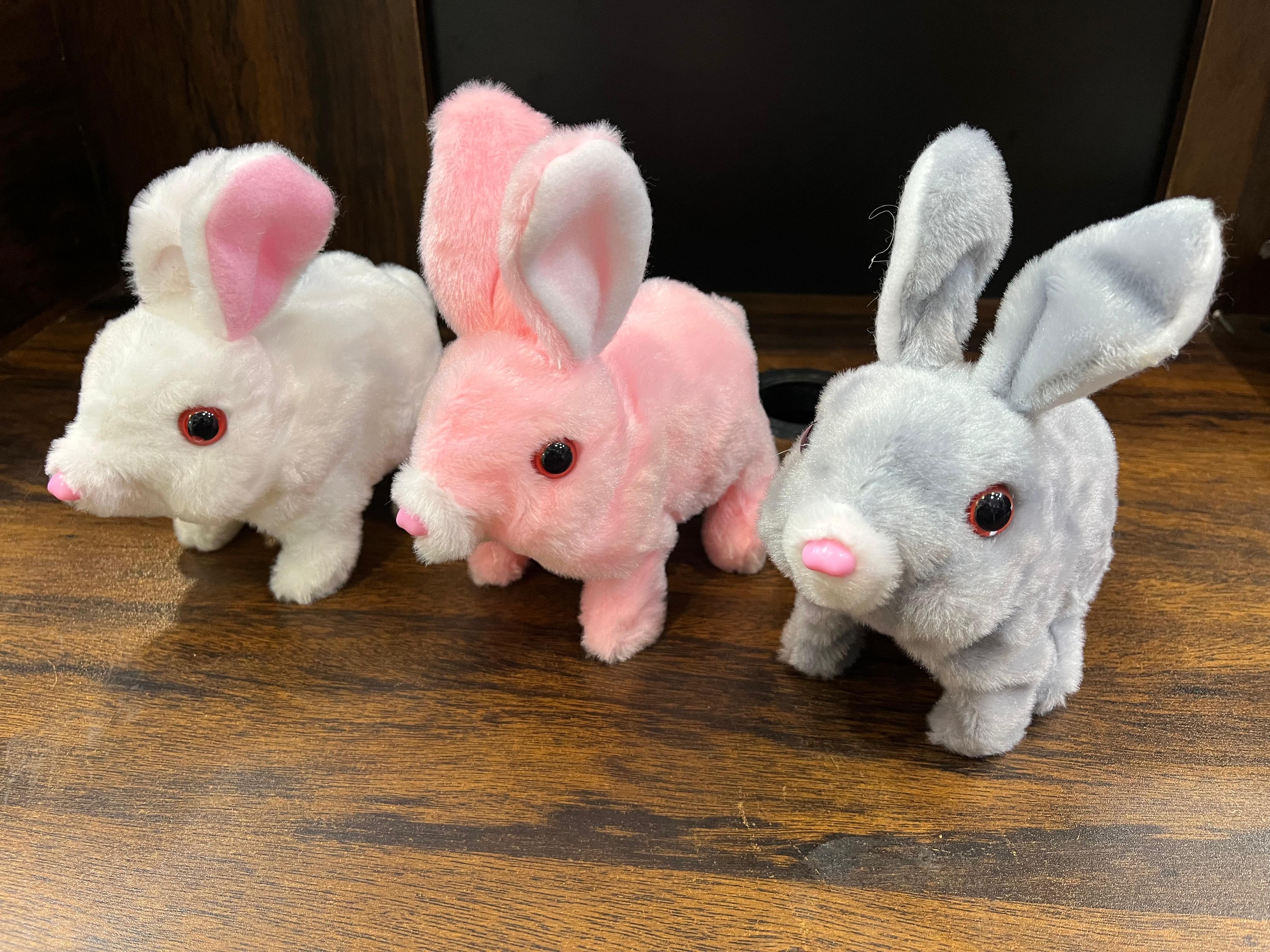 Cute Electric Jumping Rabbit Toy – Moving Ears & Hopping Action – Battery Operated Plush Bunny for Kids (Pink & Grey)