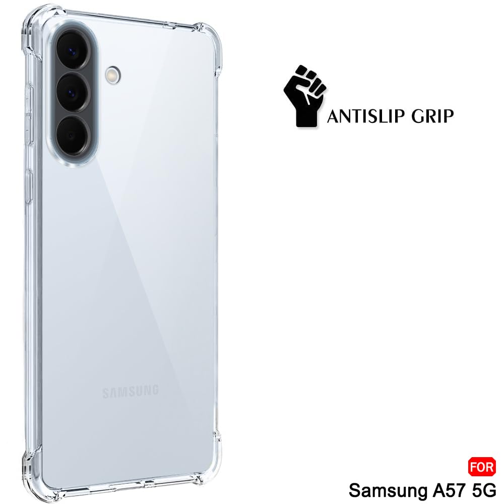 Samsung Galaxy A57 Transparent Back Cover – Soft Silicone Clear Case with Shockproof Corner Bumper Protection