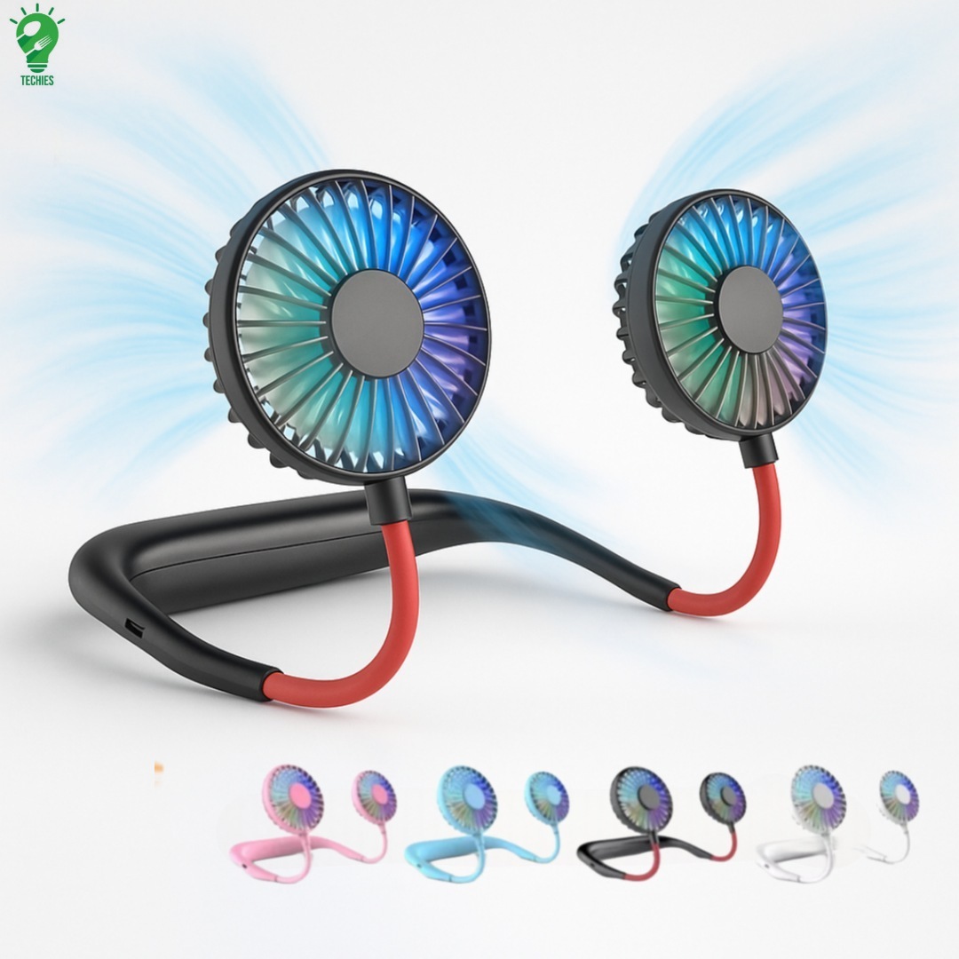 Wearable Neck Fan With RGB Lights And Folding Handheld Design, USB Rechargeable Portable Mini Fan For Kitchen, Cooking, Travel And Outdoor Use