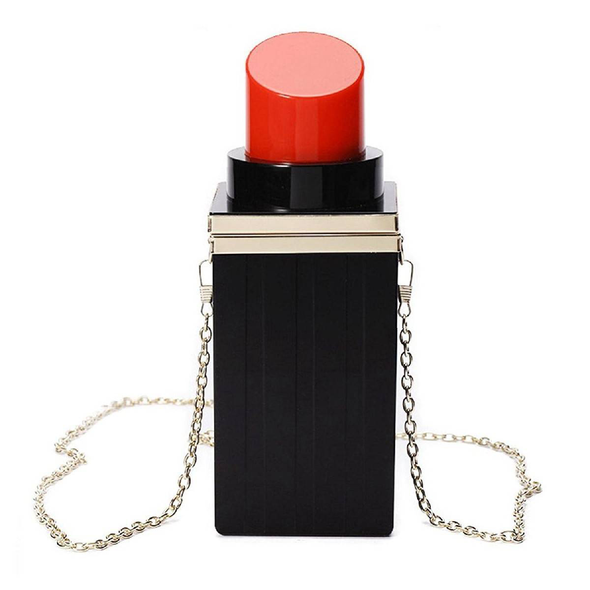 Girls Acrylic Black+red Lipstick Shape Evening Bag Purses Clutch Vintage Banquet Handbag