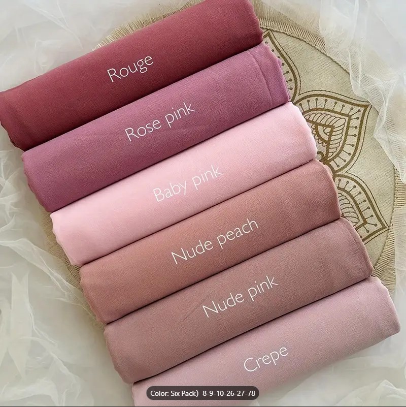 6pc Set Premium Chiffon Hijab Scarves Solid Color Islamic Wrap Shawl Plain Lightweight Modest Wear