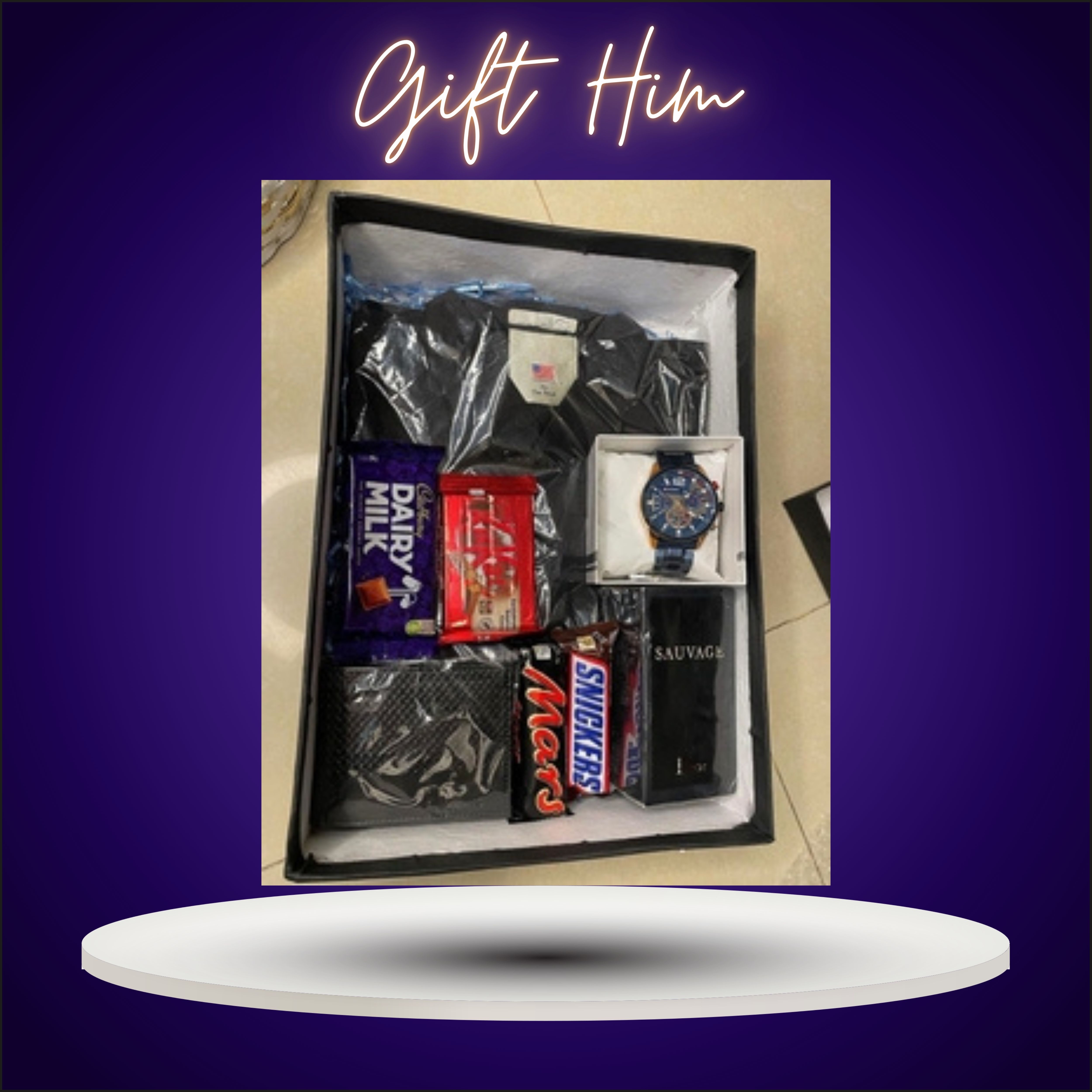 Gift Basket For Men Perfume Wallet Watch Choclates And Shirt Luxury